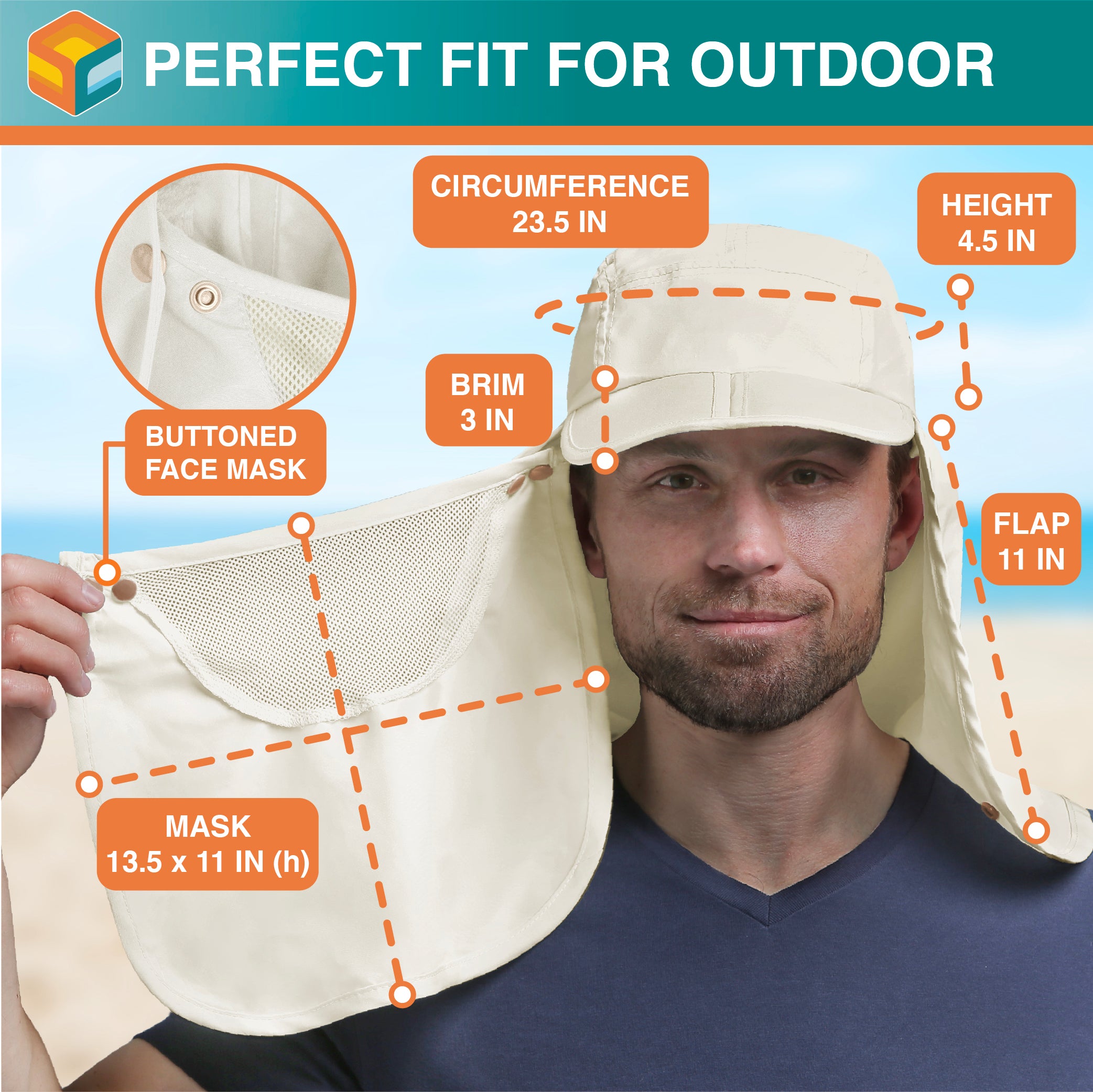 Unisex Sun Cap with Neck Flap and Face Cover