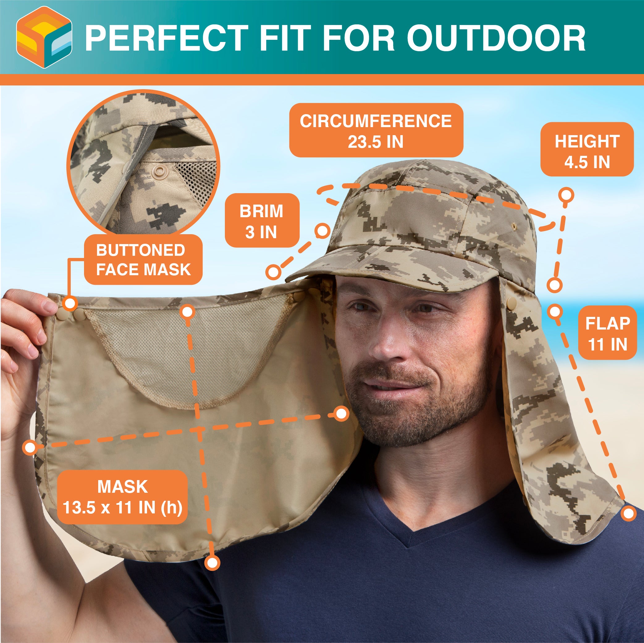 Unisex Sun Cap with Neck Flap and Face Cover
