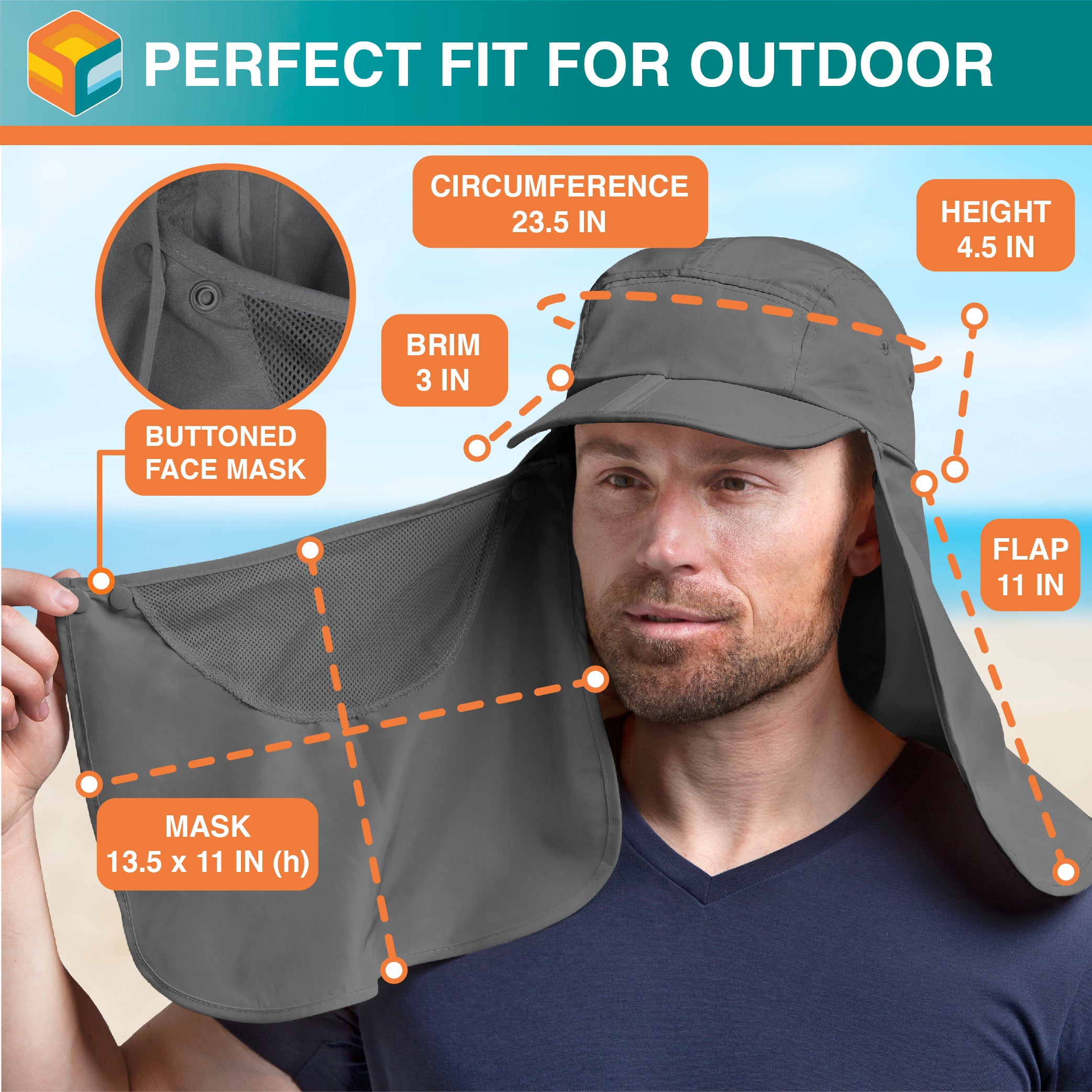 Unisex Sun Cap with Neck Flap and Face Cover