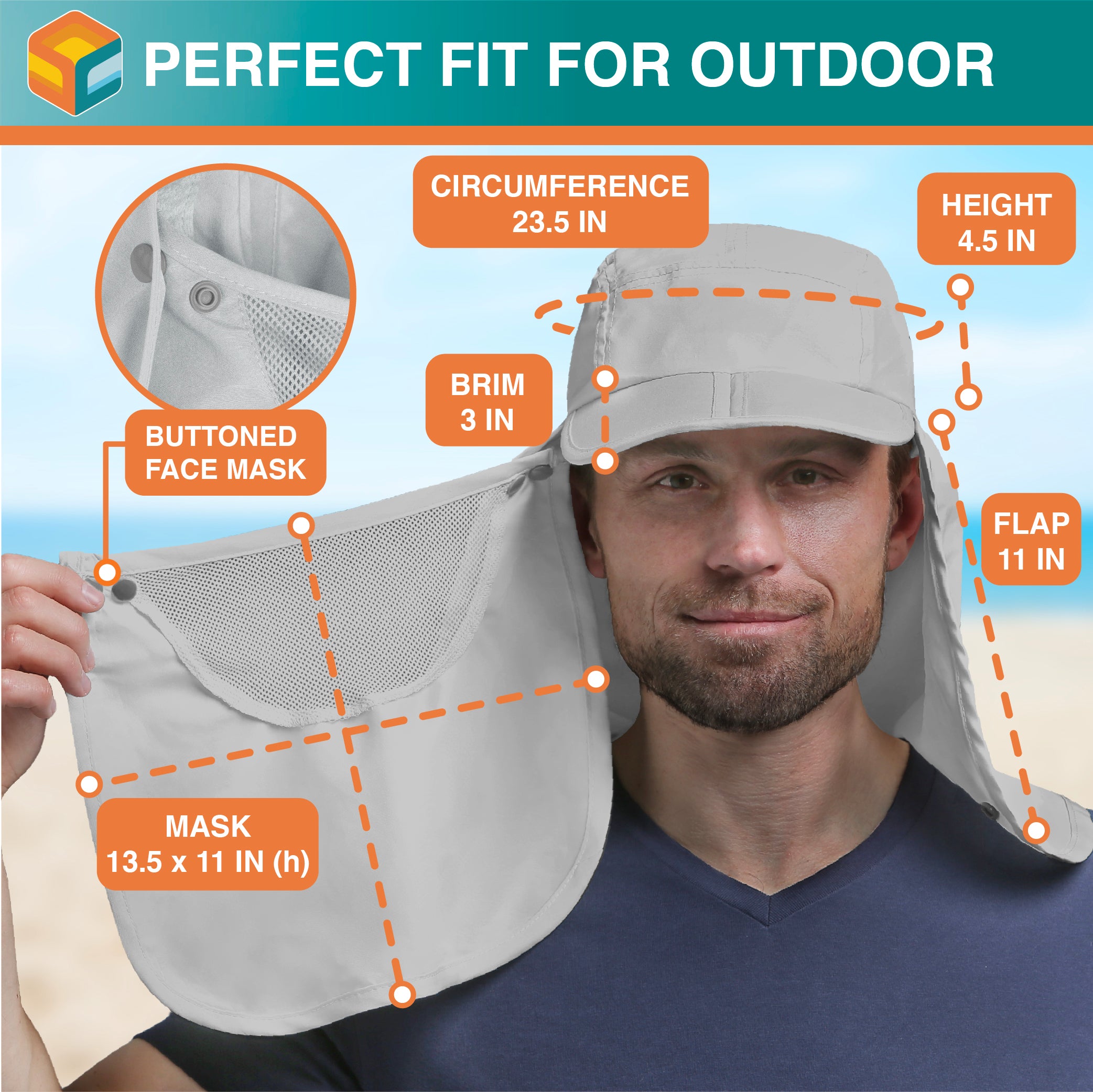 Unisex Sun Cap with Neck Flap and Face Cover