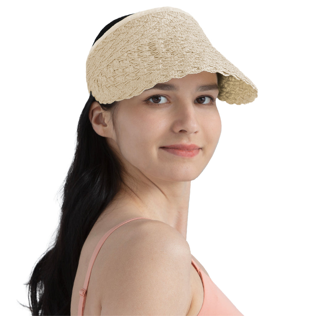 Womens Textured Straw Visor Hat
