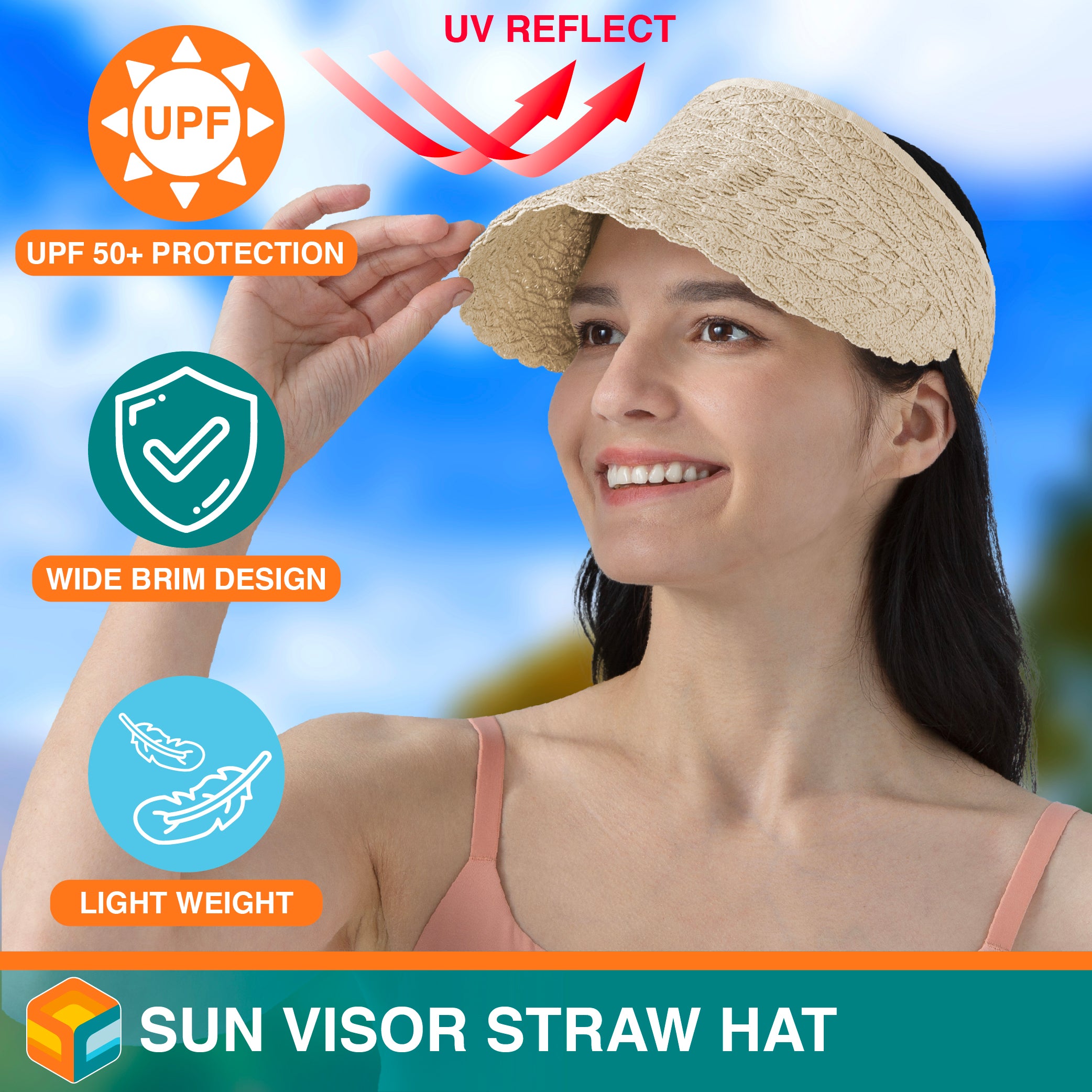 Womens Textured Straw Visor Hat
