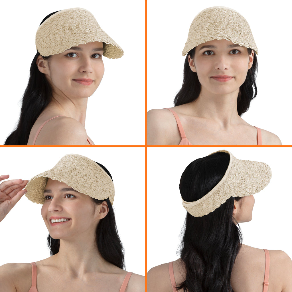 Womens Textured Straw Visor Hat