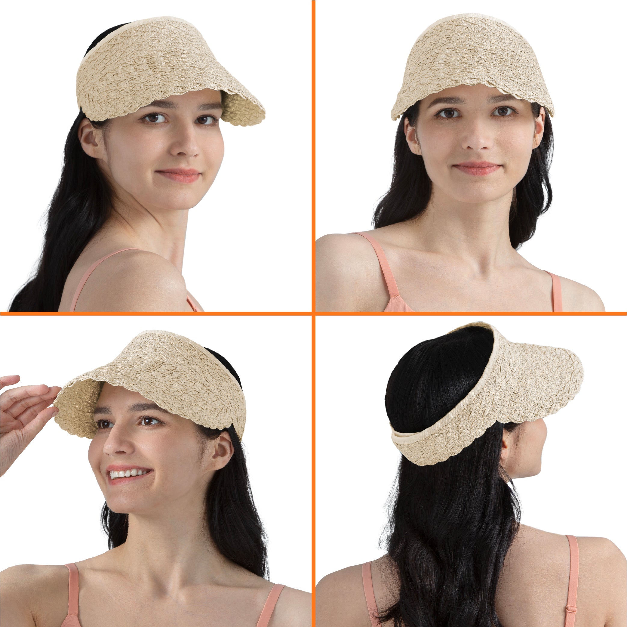 Womens Textured Straw Visor Hat