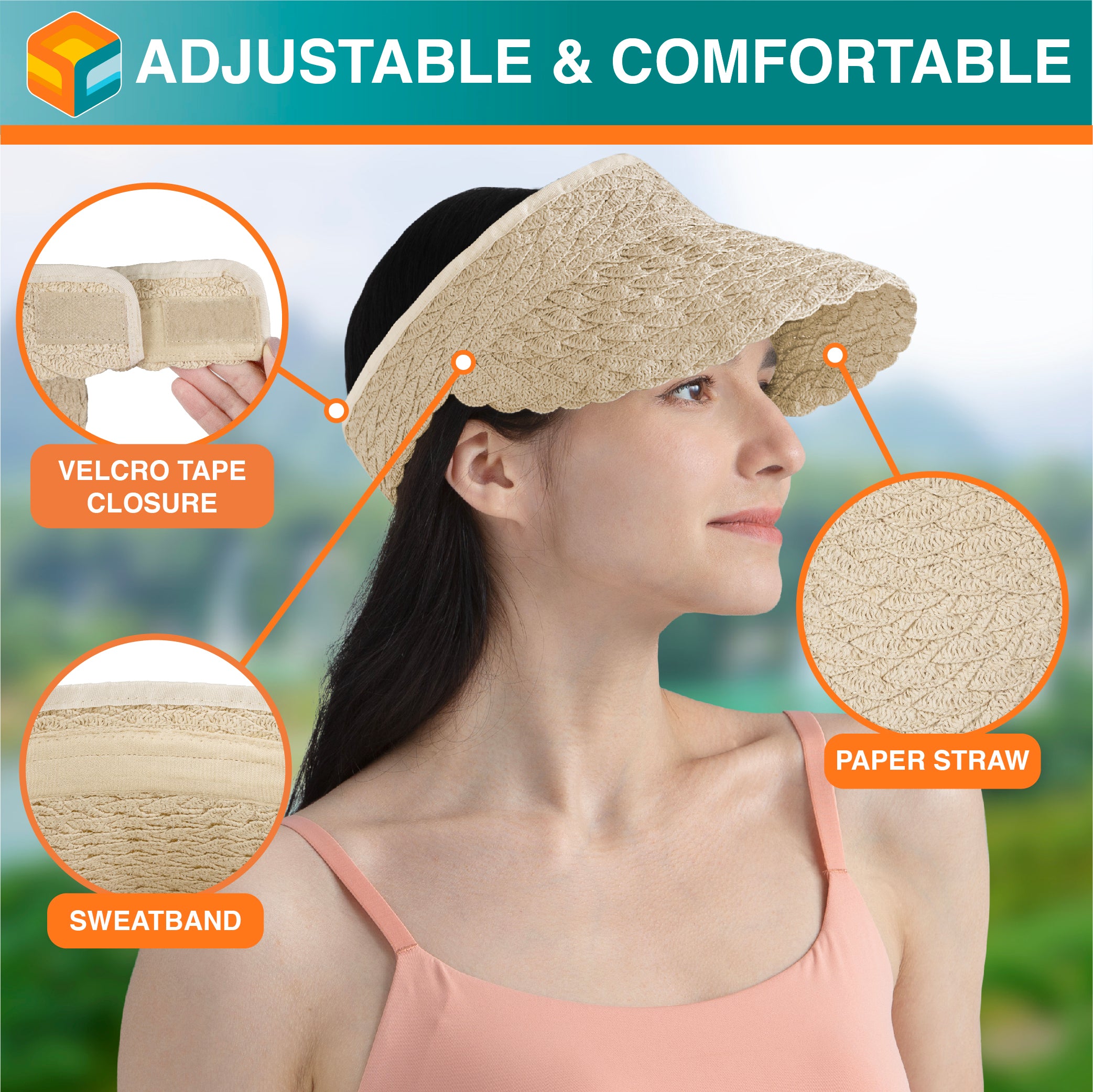 Womens Textured Straw Visor Hat