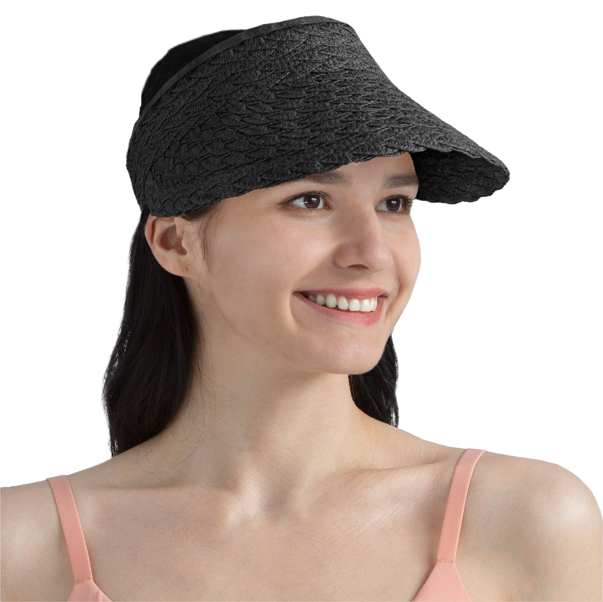 Womens Textured Straw Visor Hat