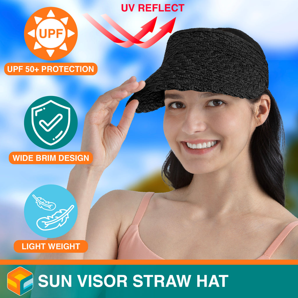Womens Textured Straw Visor Hat