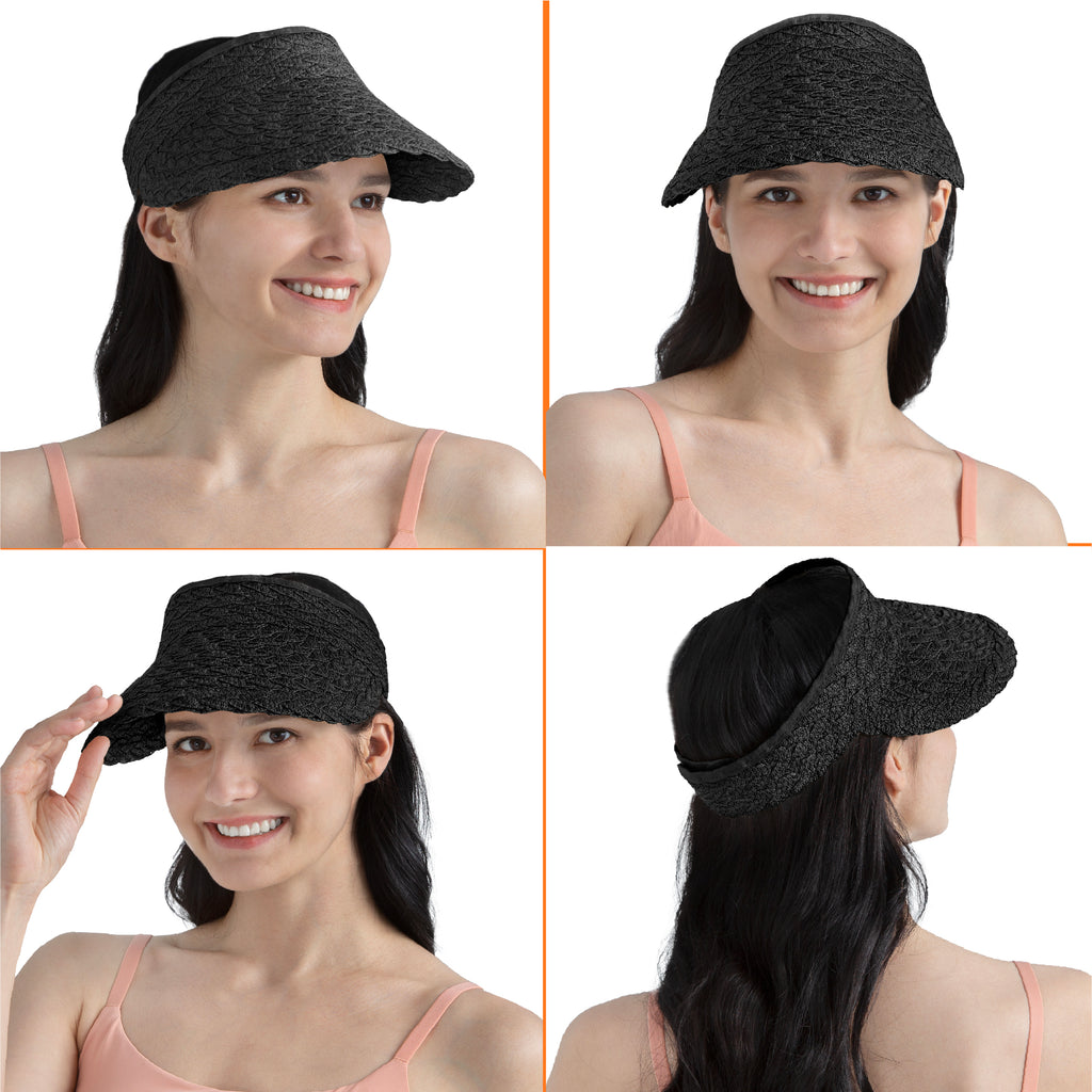 Womens Textured Straw Visor Hat