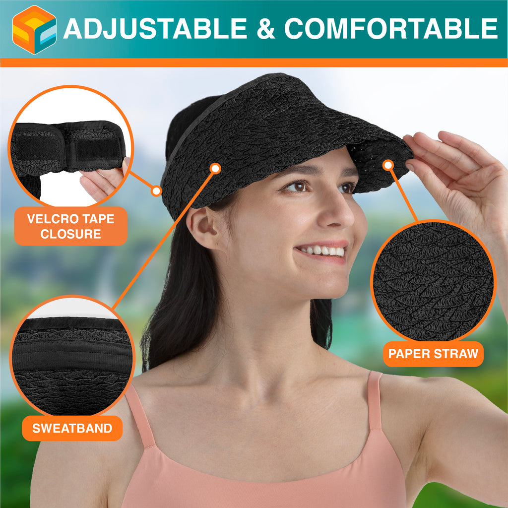 Womens Textured Straw Visor Hat