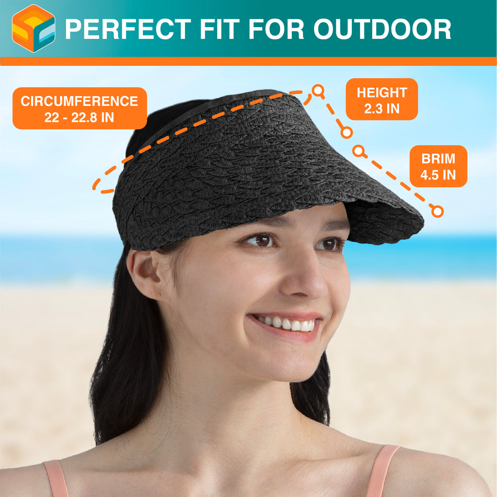 Womens Textured Straw Visor Hat
