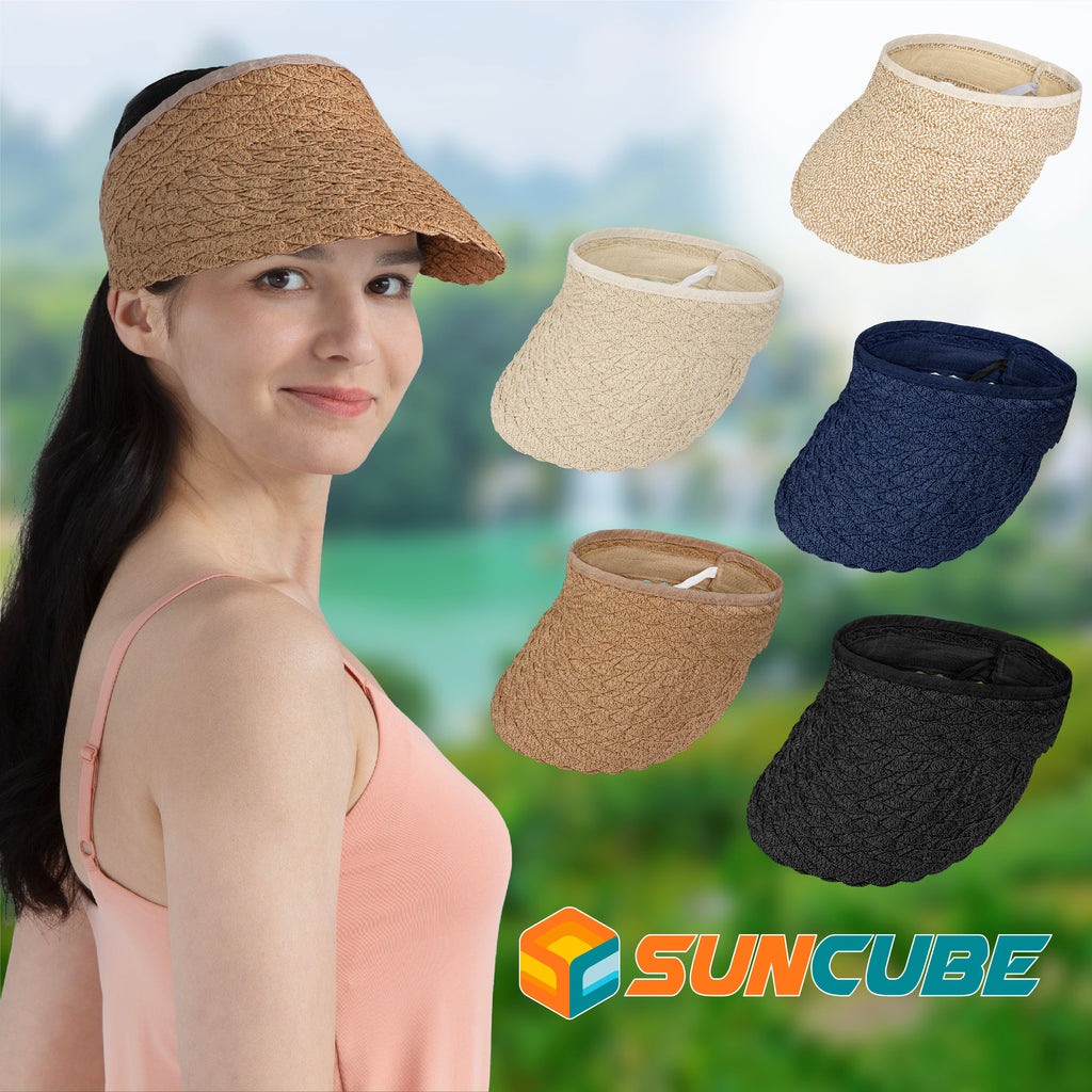 Womens Textured Straw Visor Hat