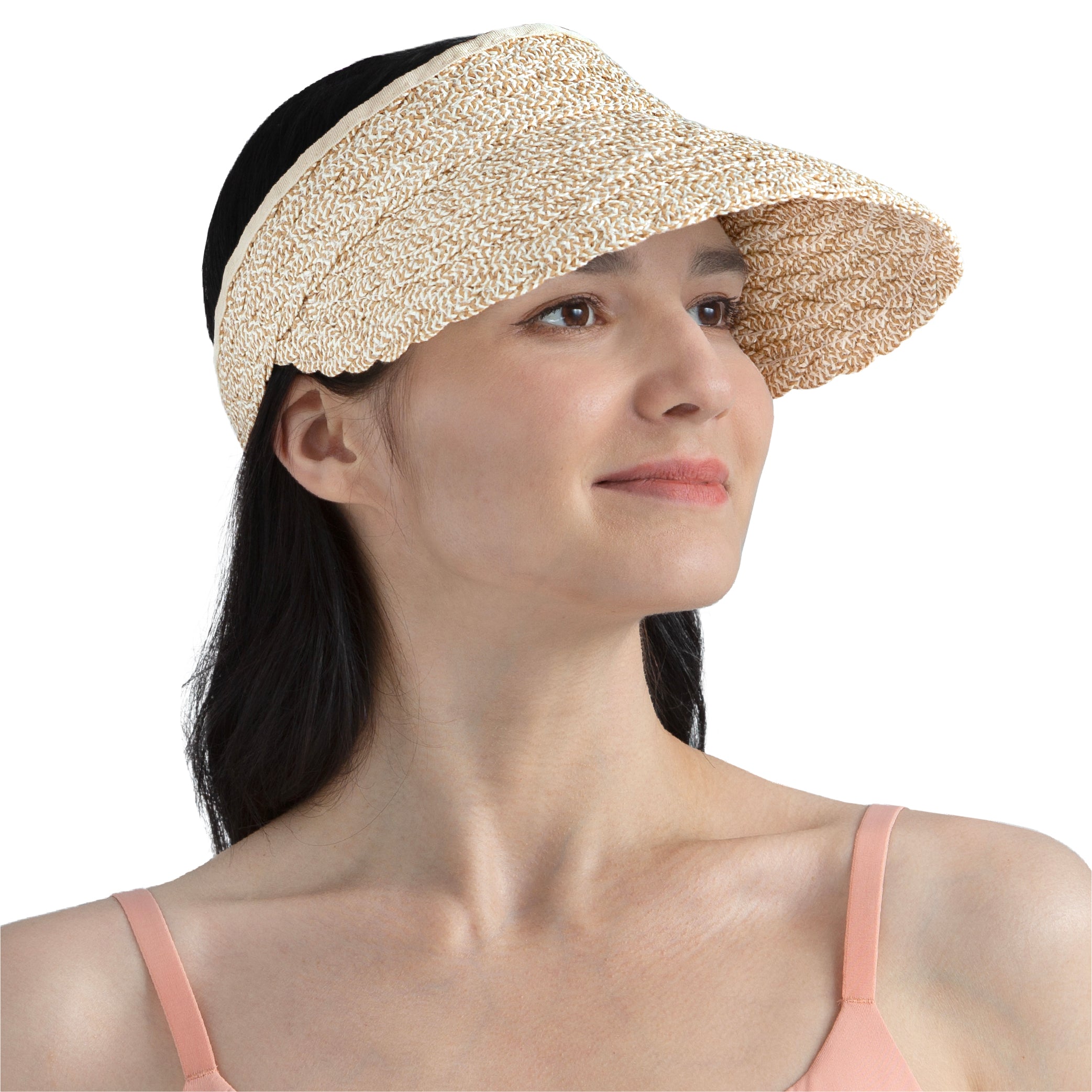 Womens Textured Straw Visor Hat