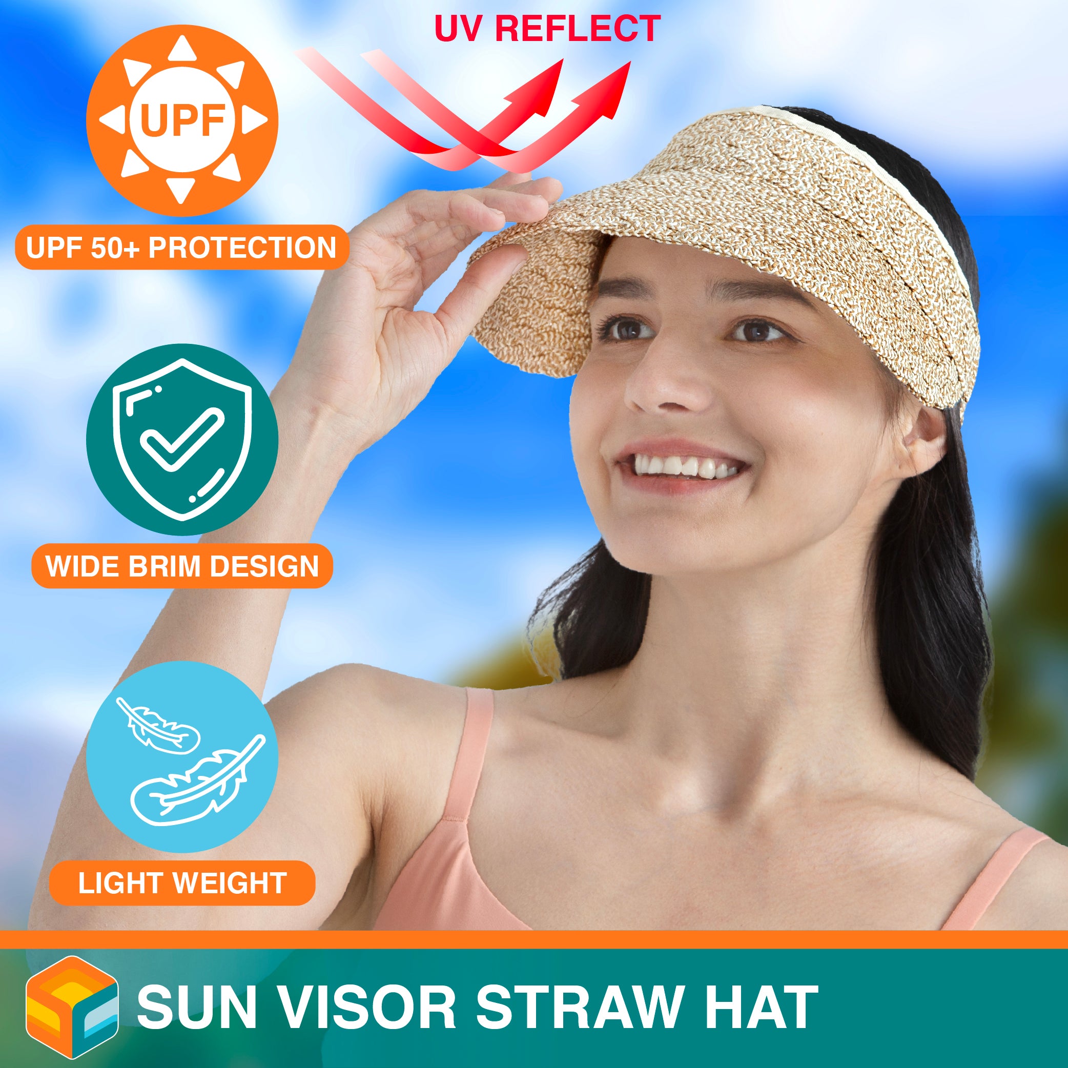 Womens Textured Straw Visor Hat