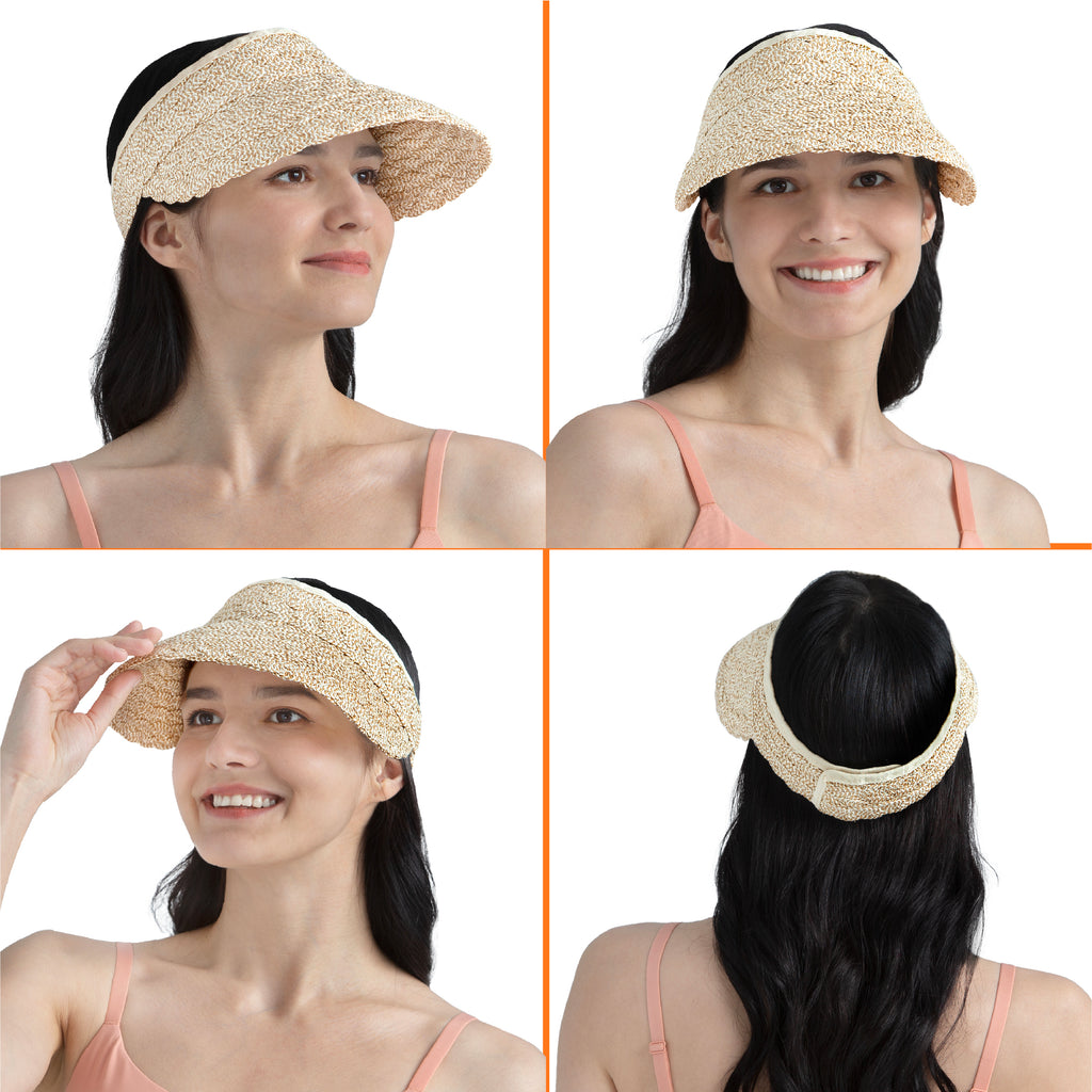 Womens Textured Straw Visor Hat