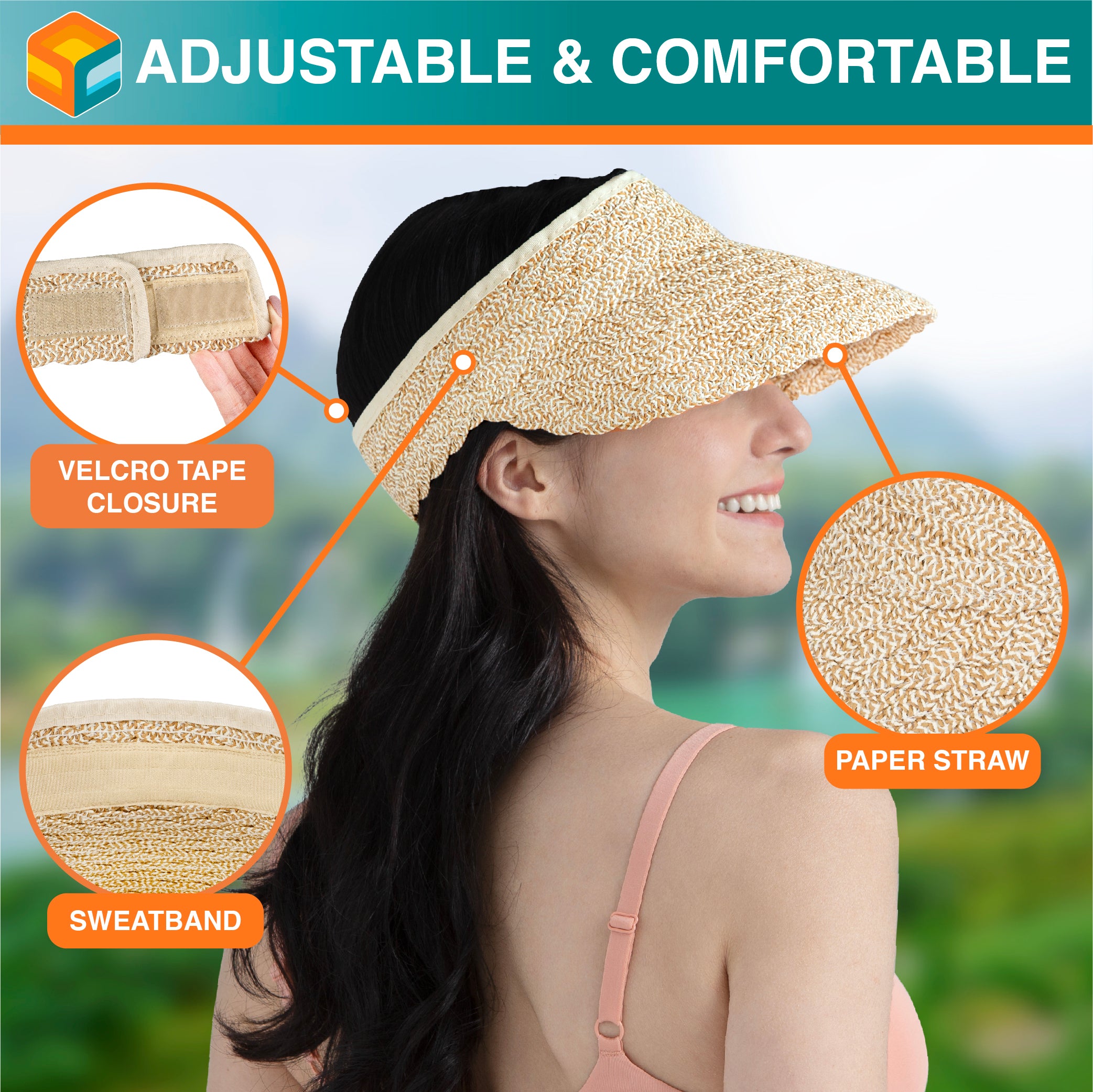 Womens Textured Straw Visor Hat