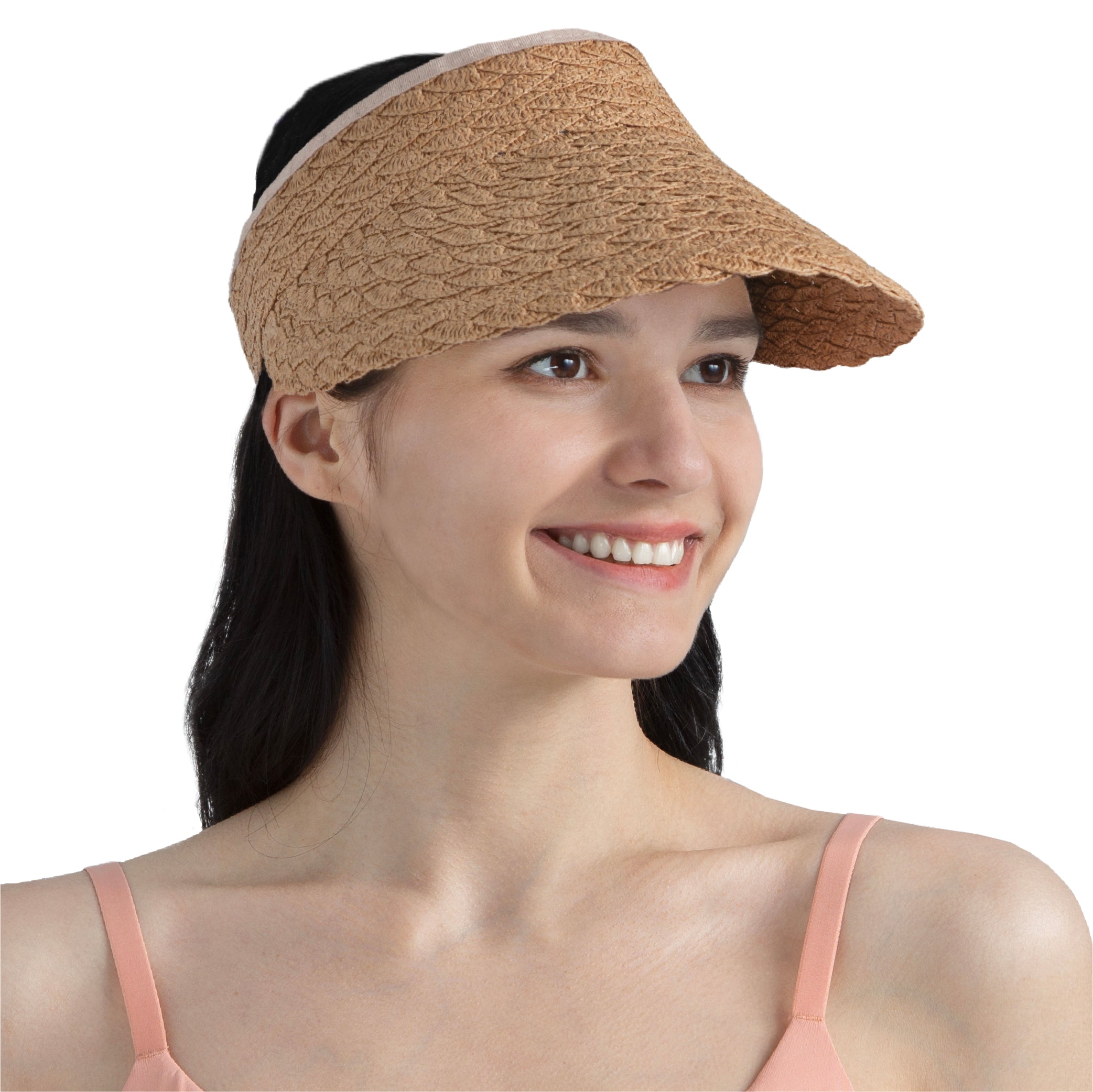 Womens Textured Straw Visor Hat