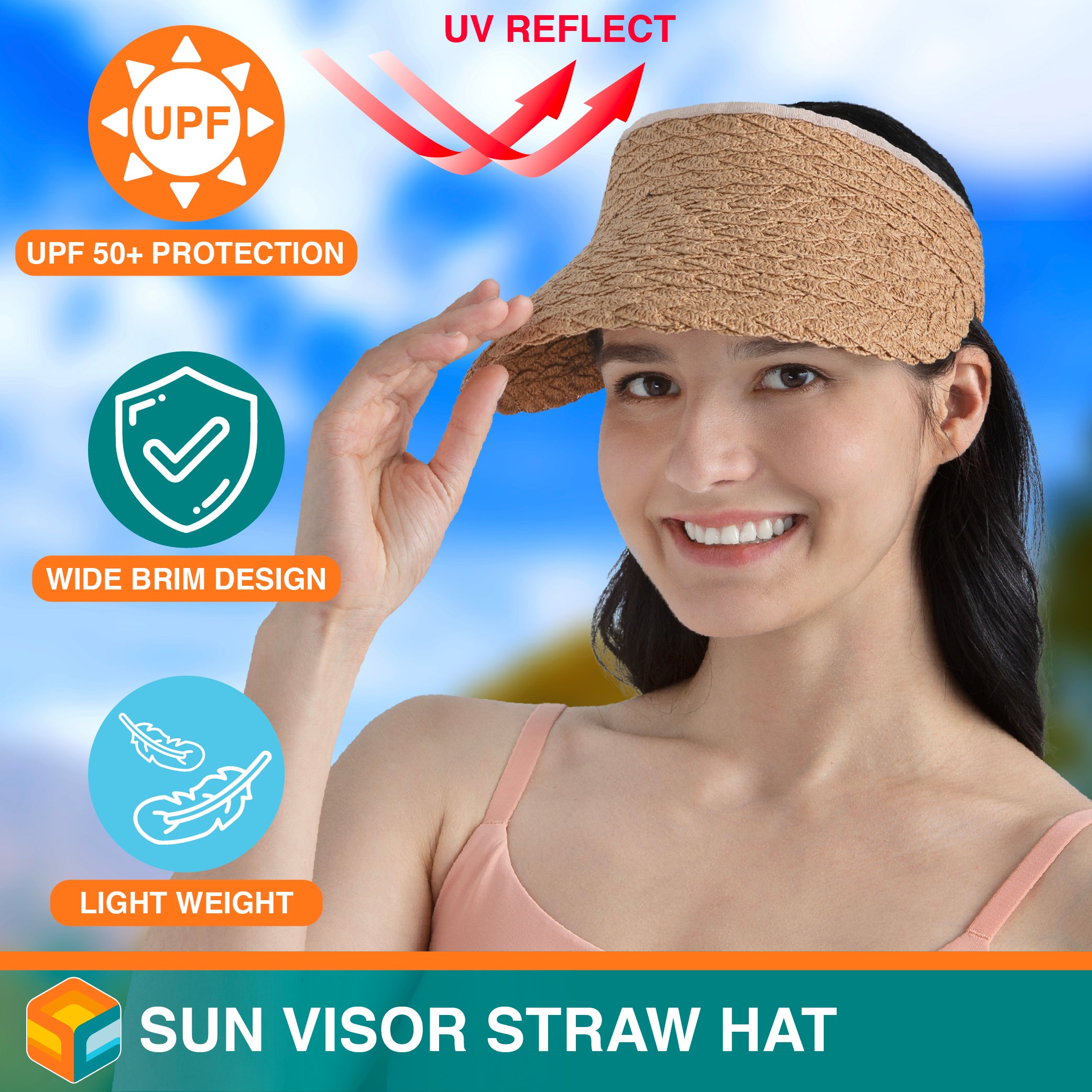 Womens Textured Straw Visor Hat