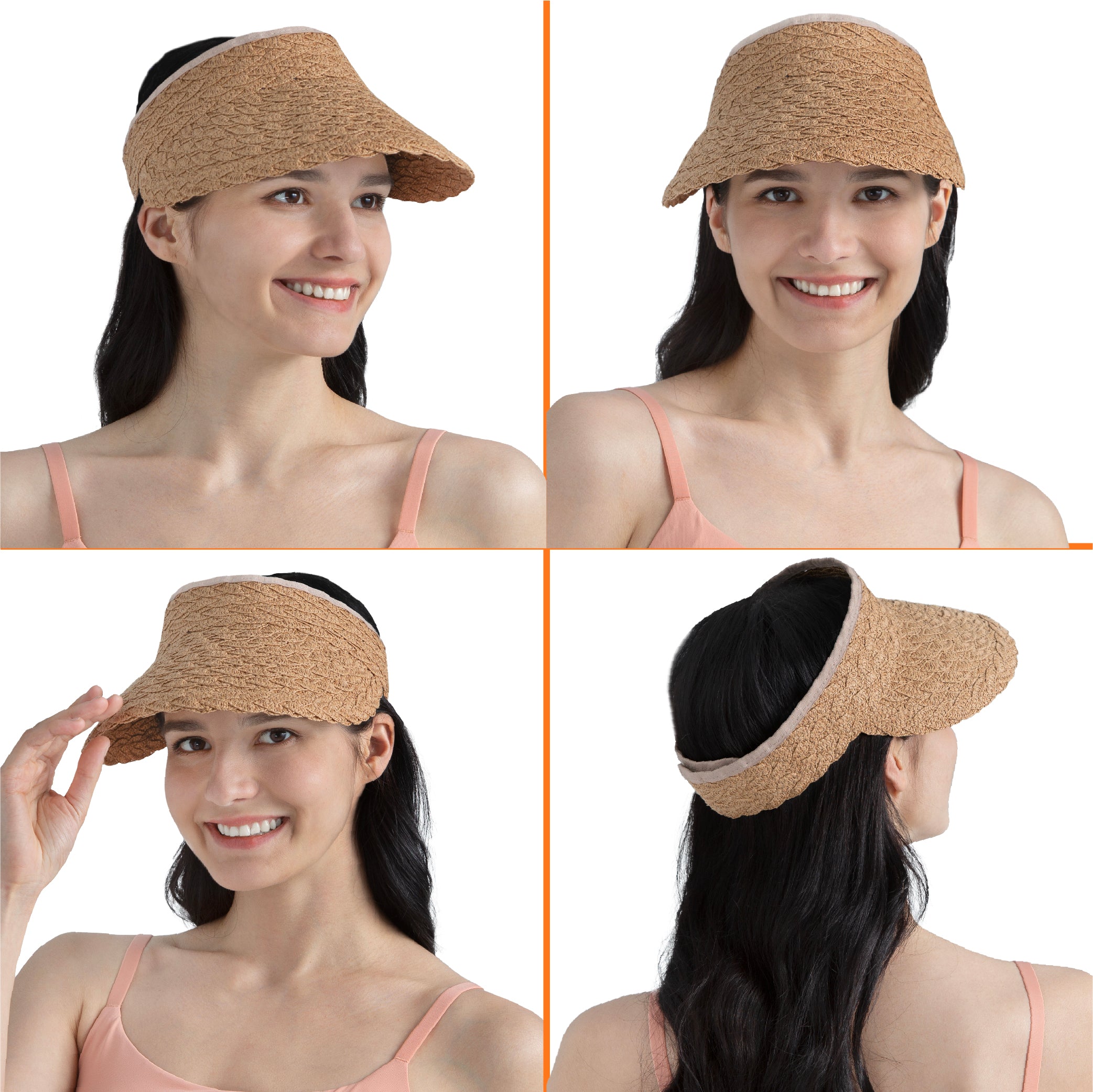 Womens Textured Straw Visor Hat