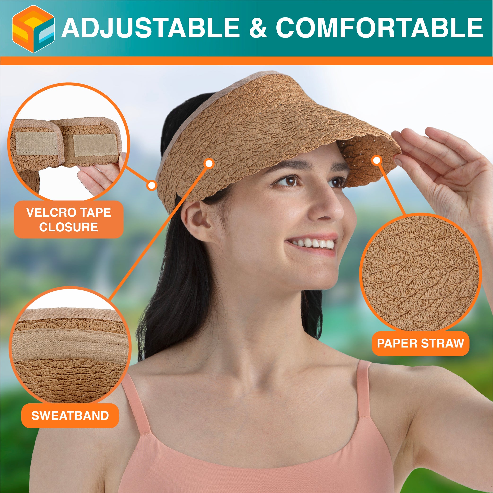 Womens Textured Straw Visor Hat