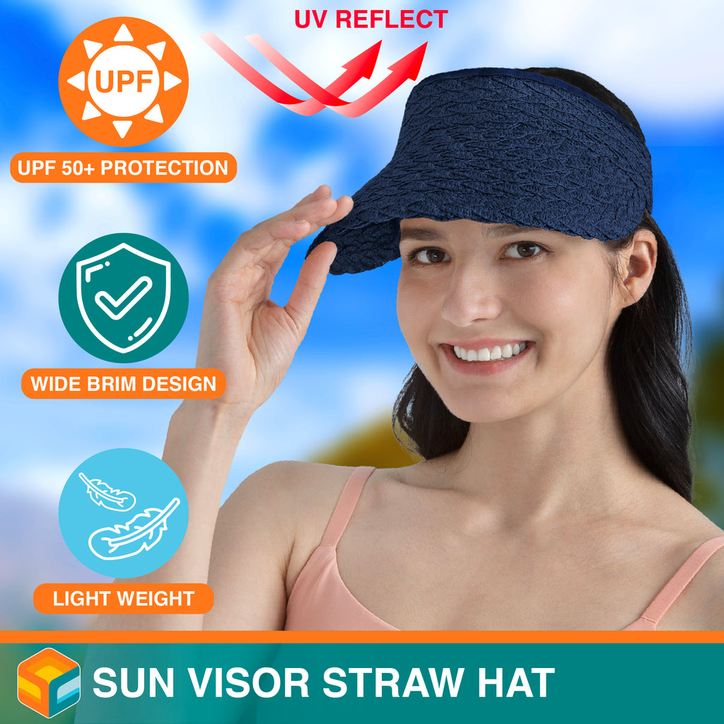 Womens Textured Straw Visor Hat