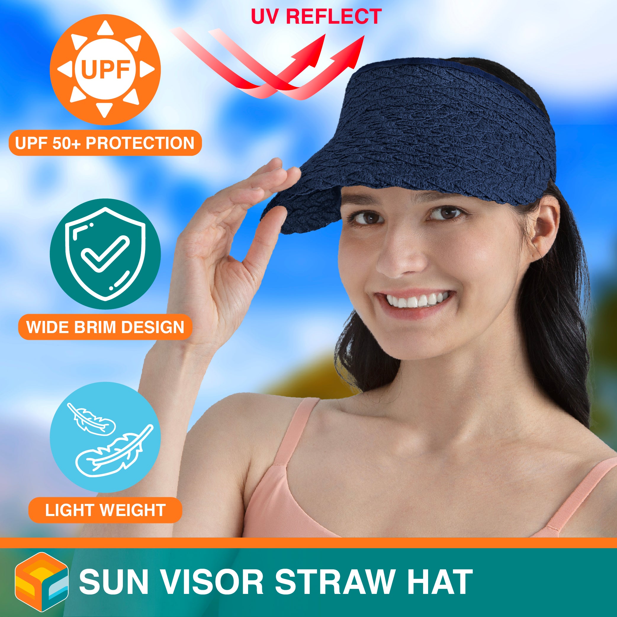 Womens Textured Straw Visor Hat