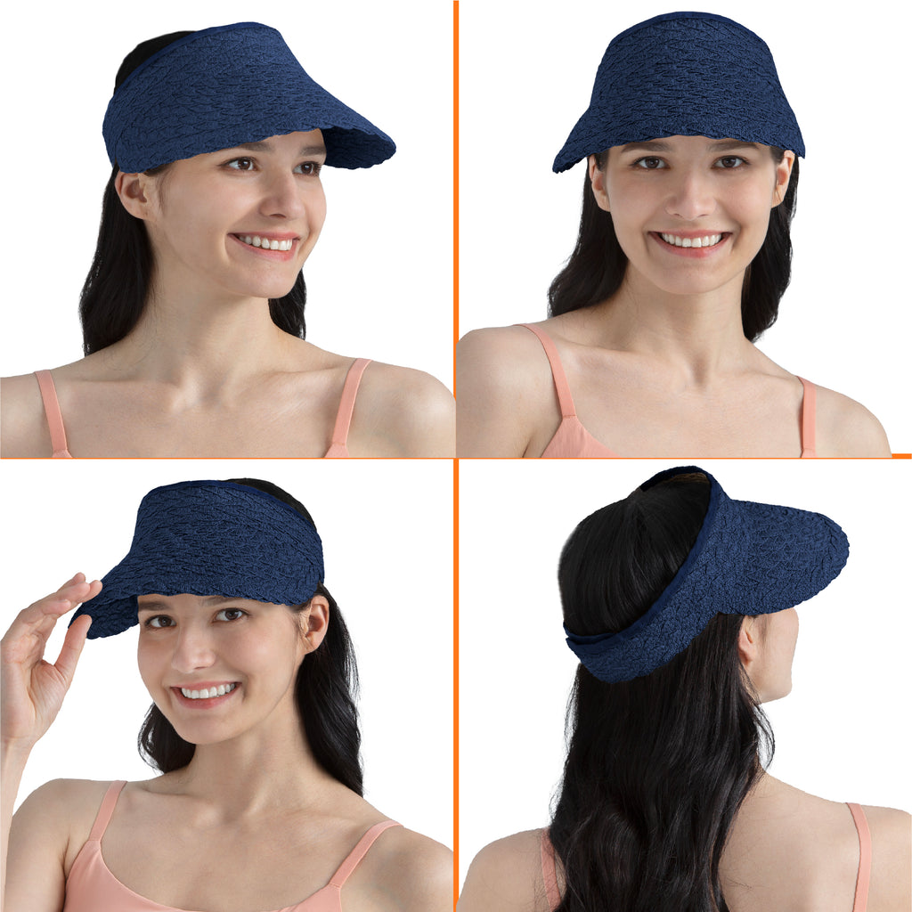 Womens Textured Straw Visor Hat
