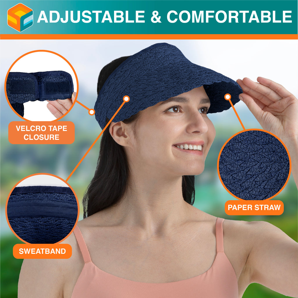 Womens Textured Straw Visor Hat