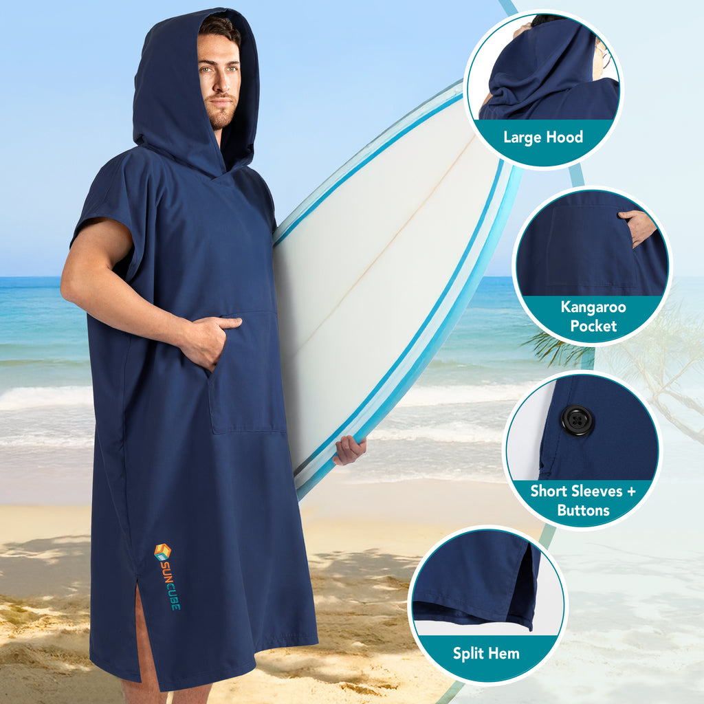 Surf Poncho Changing Robe with Hood, Microfiber - Adults