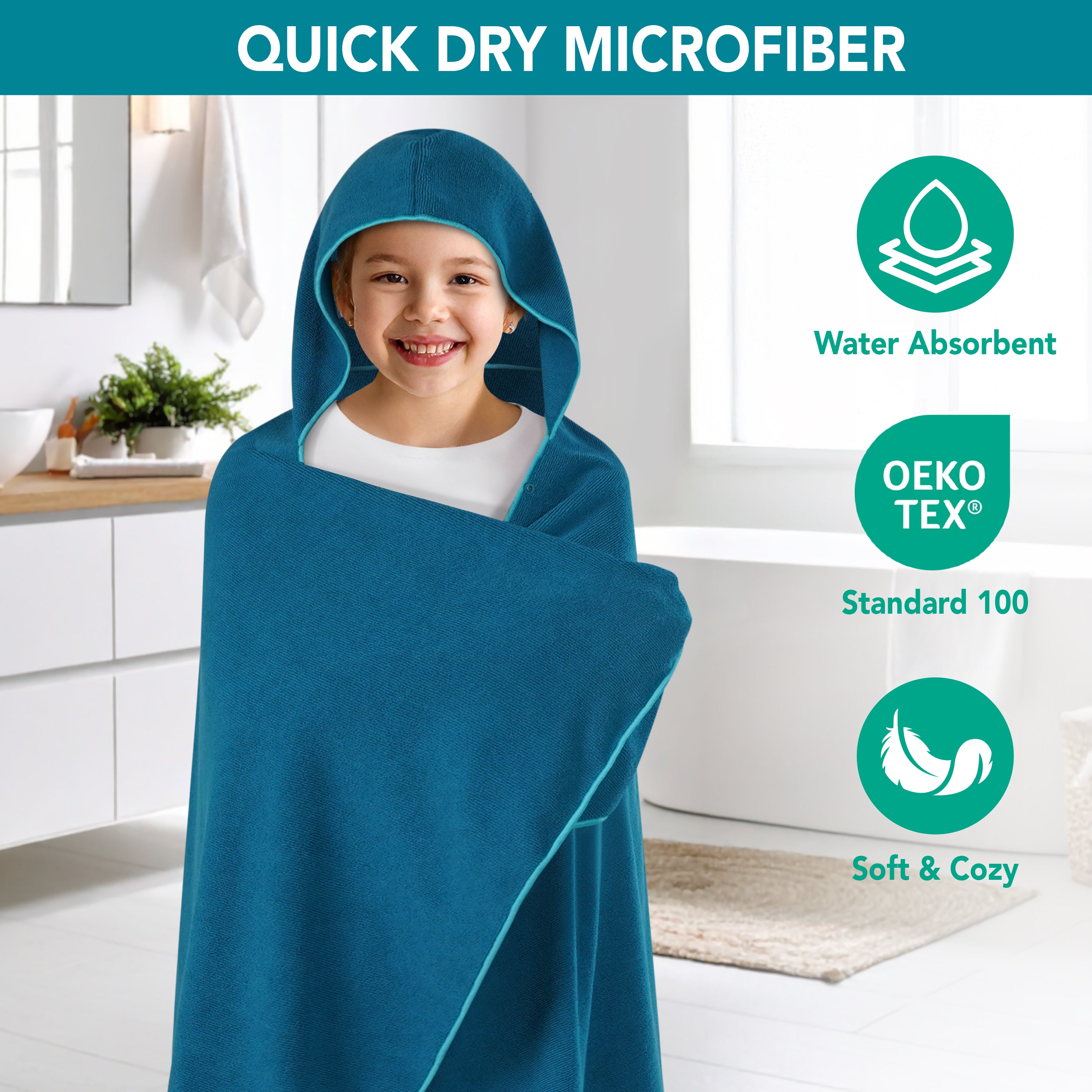 Kids Hooded Poncho Wrap Bath Towel