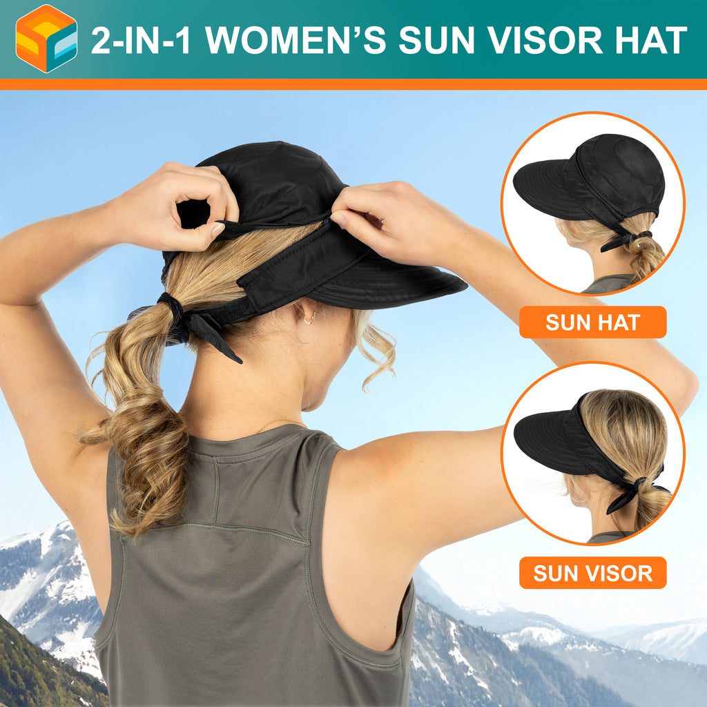 Womens Convertible Zip Off Sun Visor Hat