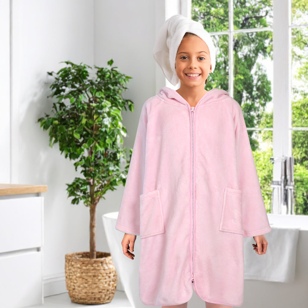 Teens Zippper Hooded Towel Robe