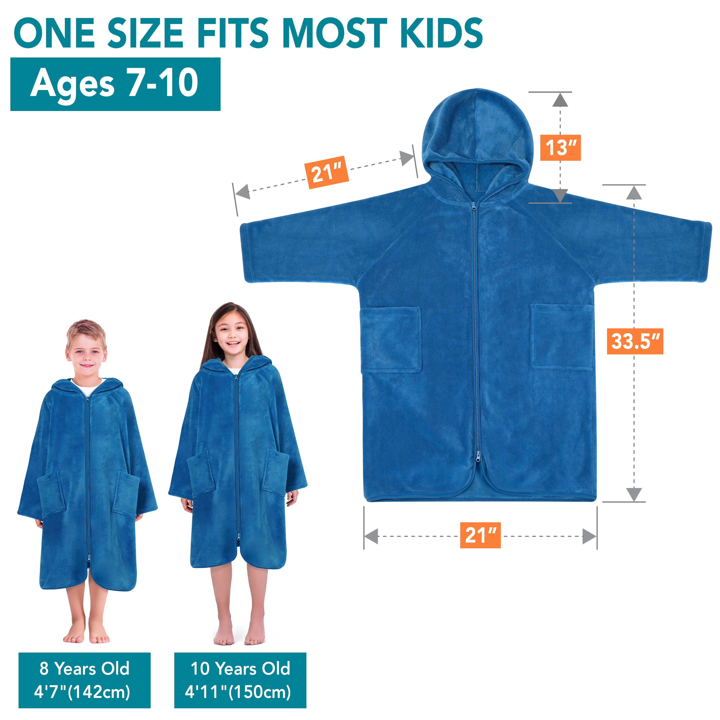 Teens Zippper Hooded Towel Robe