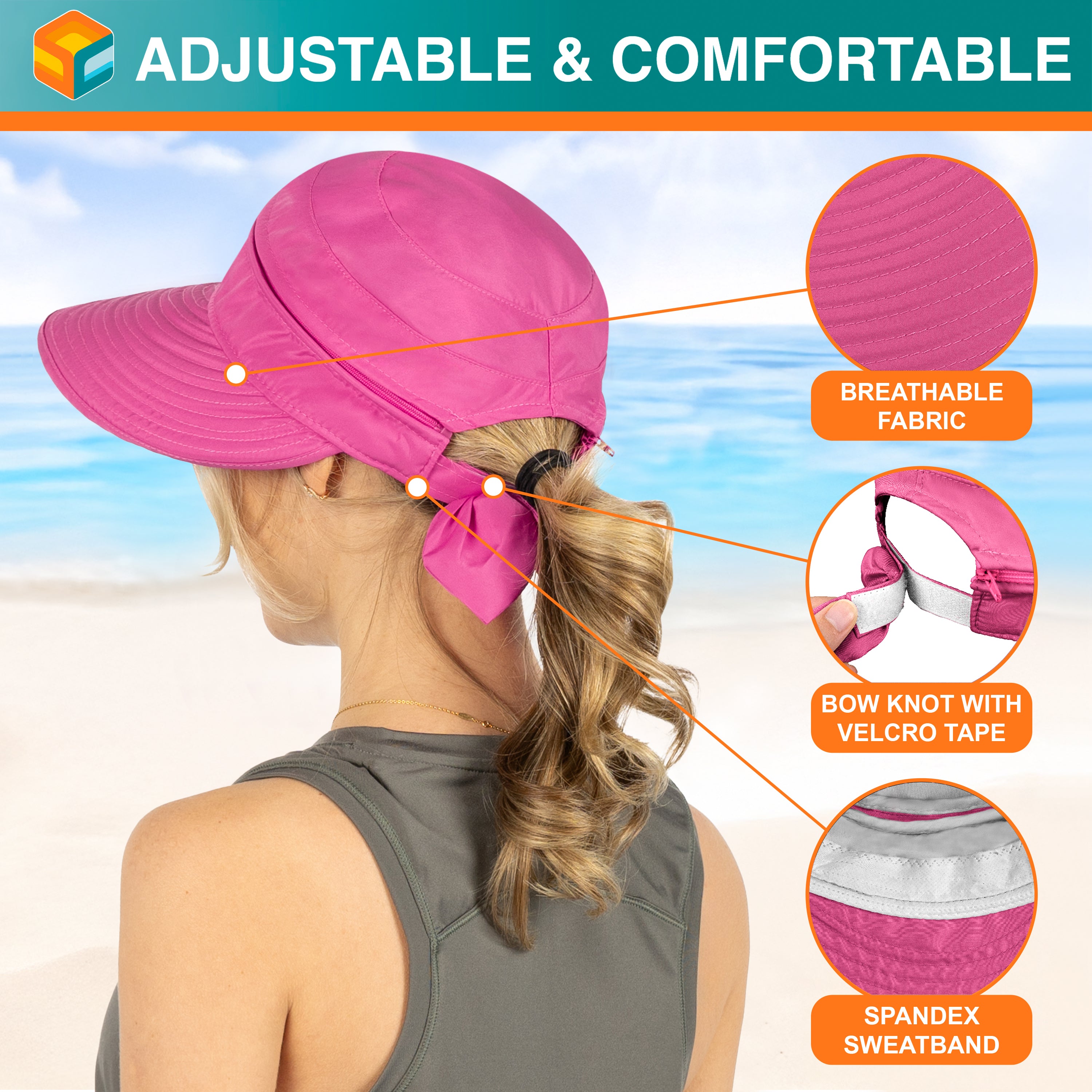 Womens Convertible Zip Off Sun Visor Hat