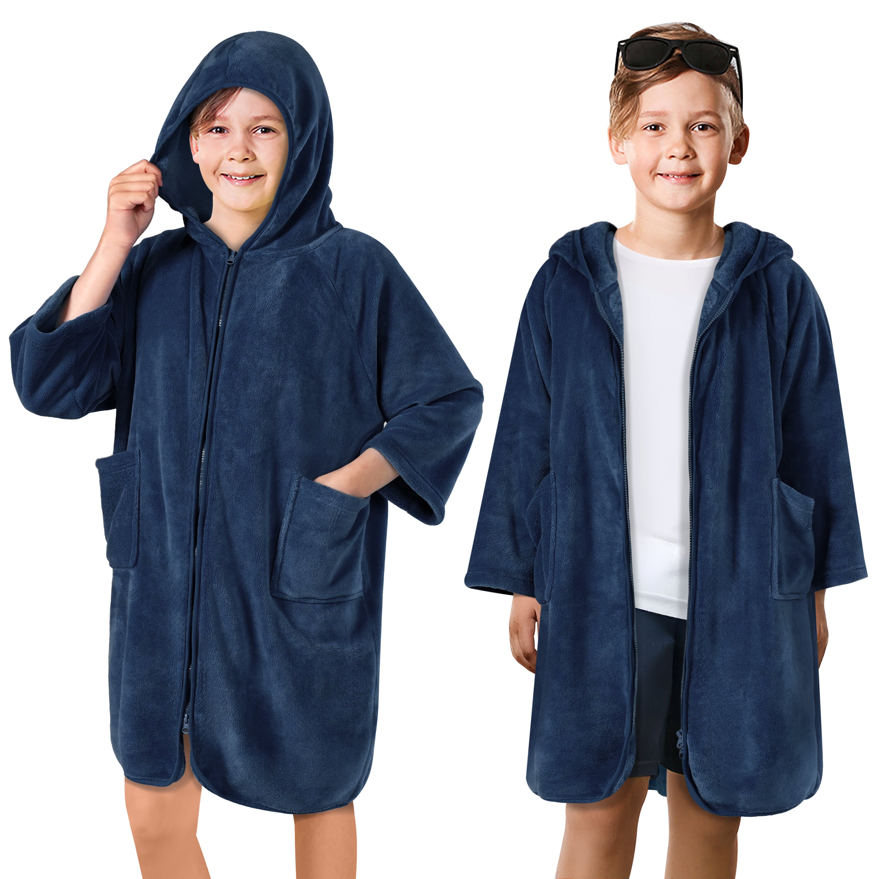 Teens Zippper Hooded Towel Robe