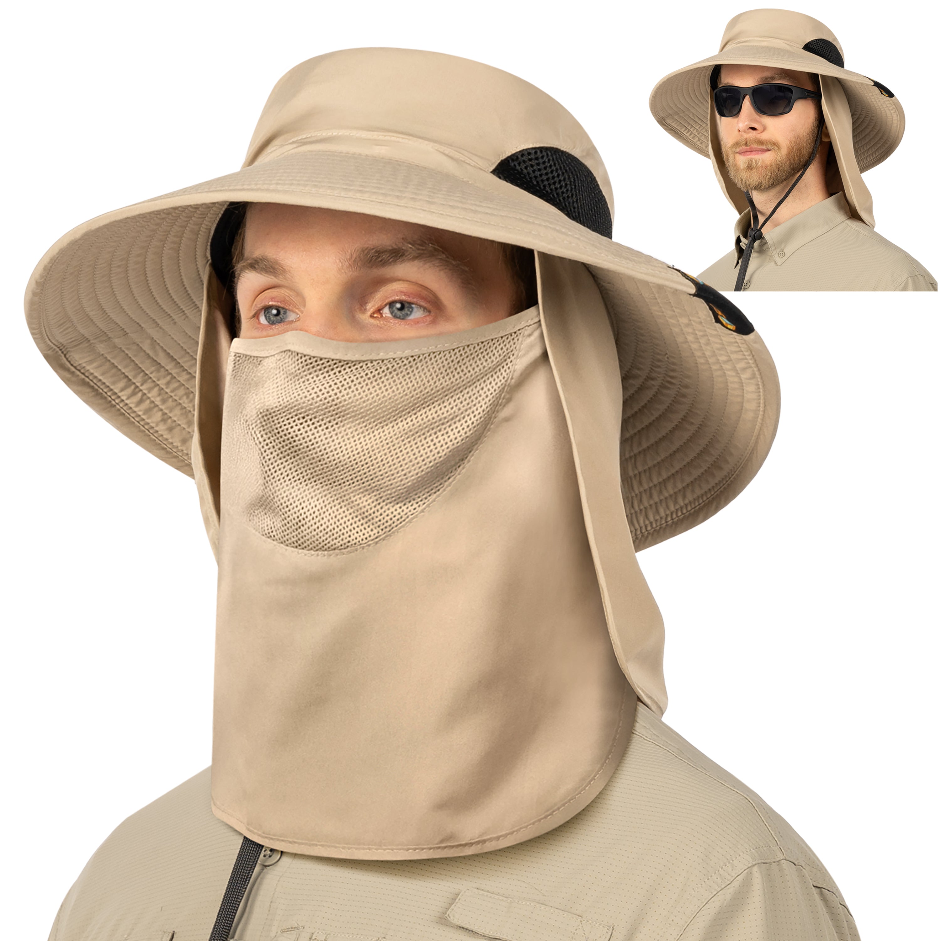 Unisex Wide Brim Hat with Neck Flap and Face Cover