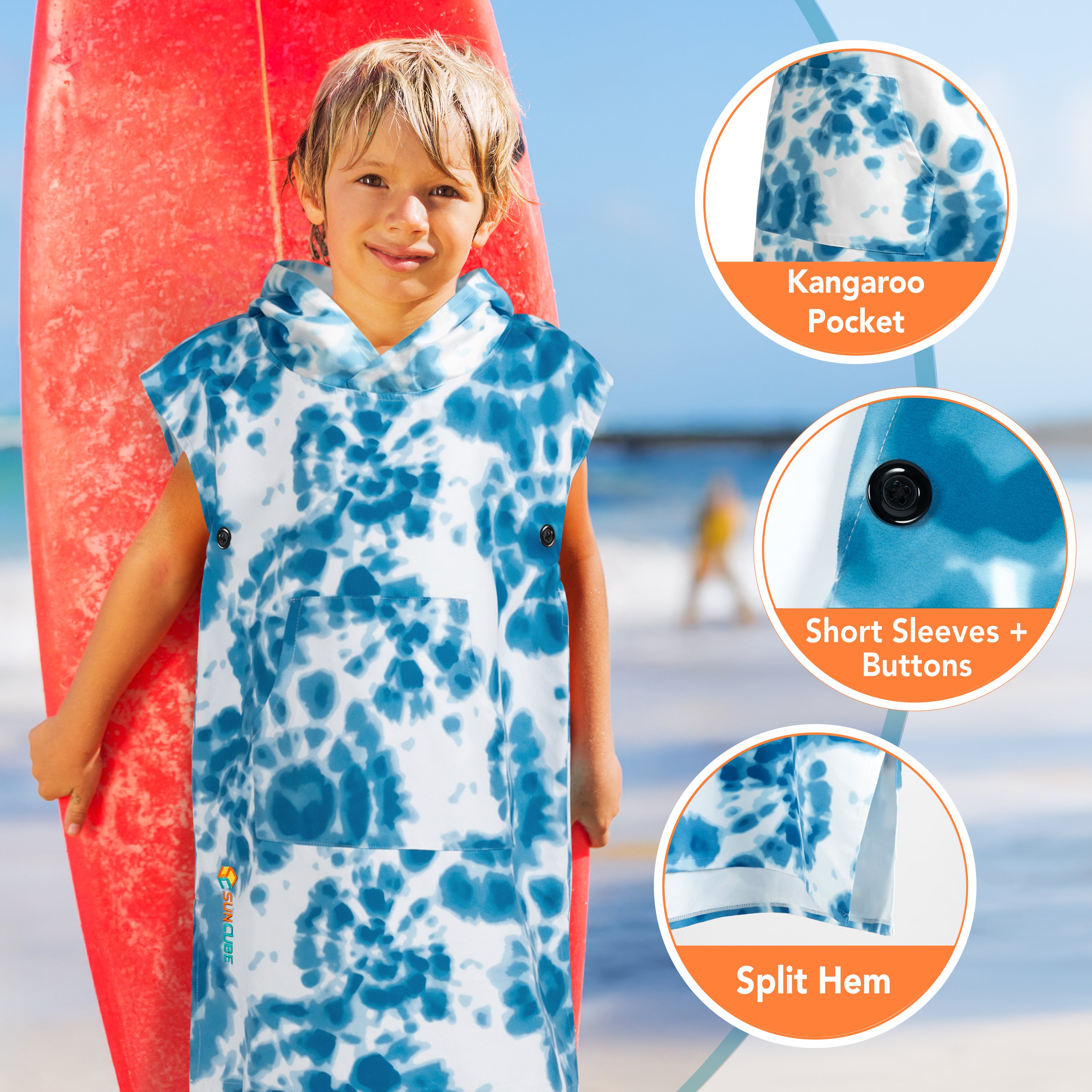 Surf Poncho Changing Robe with Hood, Microfiber - Kids / Teen