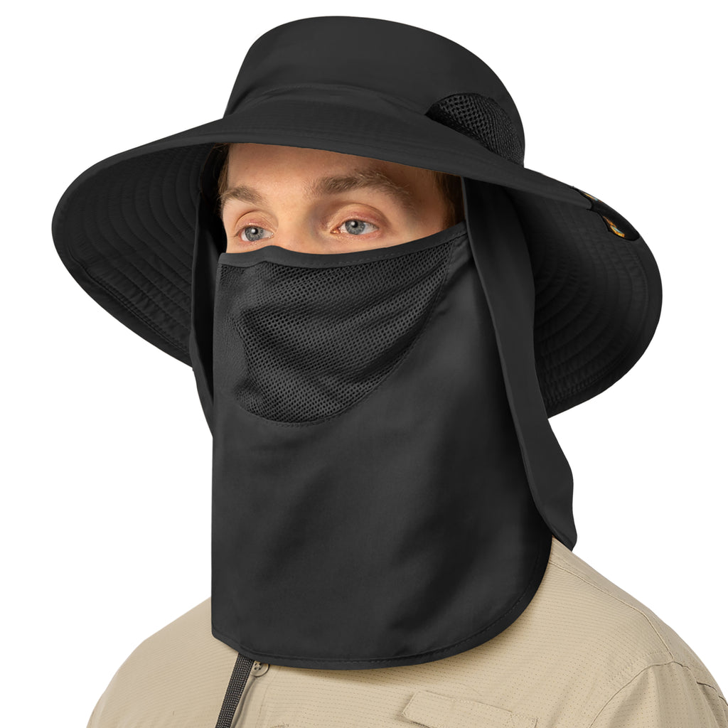 Unisex Wide Brim Hat with Neck Flap and Face Cover