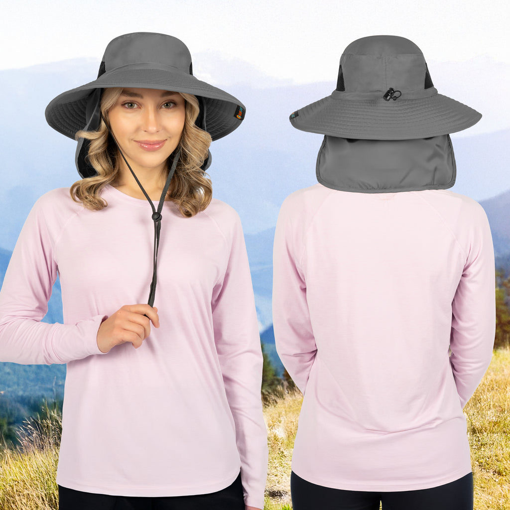 Unisex Wide Brim Sun Hat with Side Vent and Neck Flap Cover