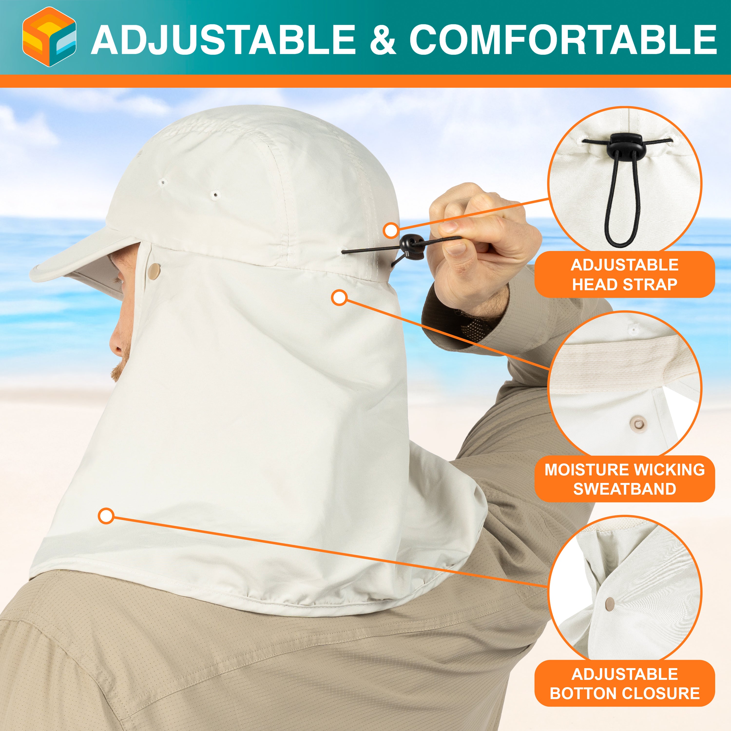 Unisex Sun Cap with Neck Flap and Face Cover