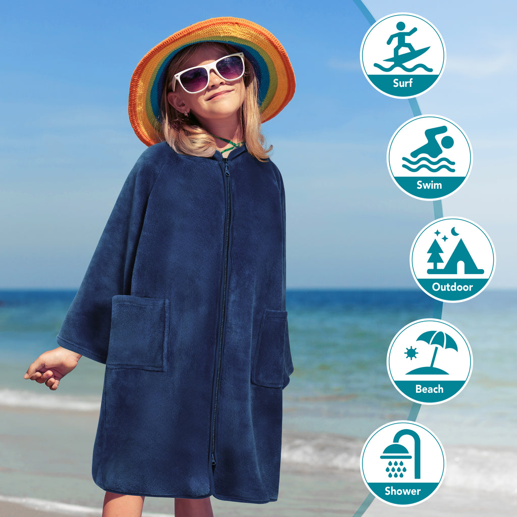 Teens Zippper Hooded Towel Robe