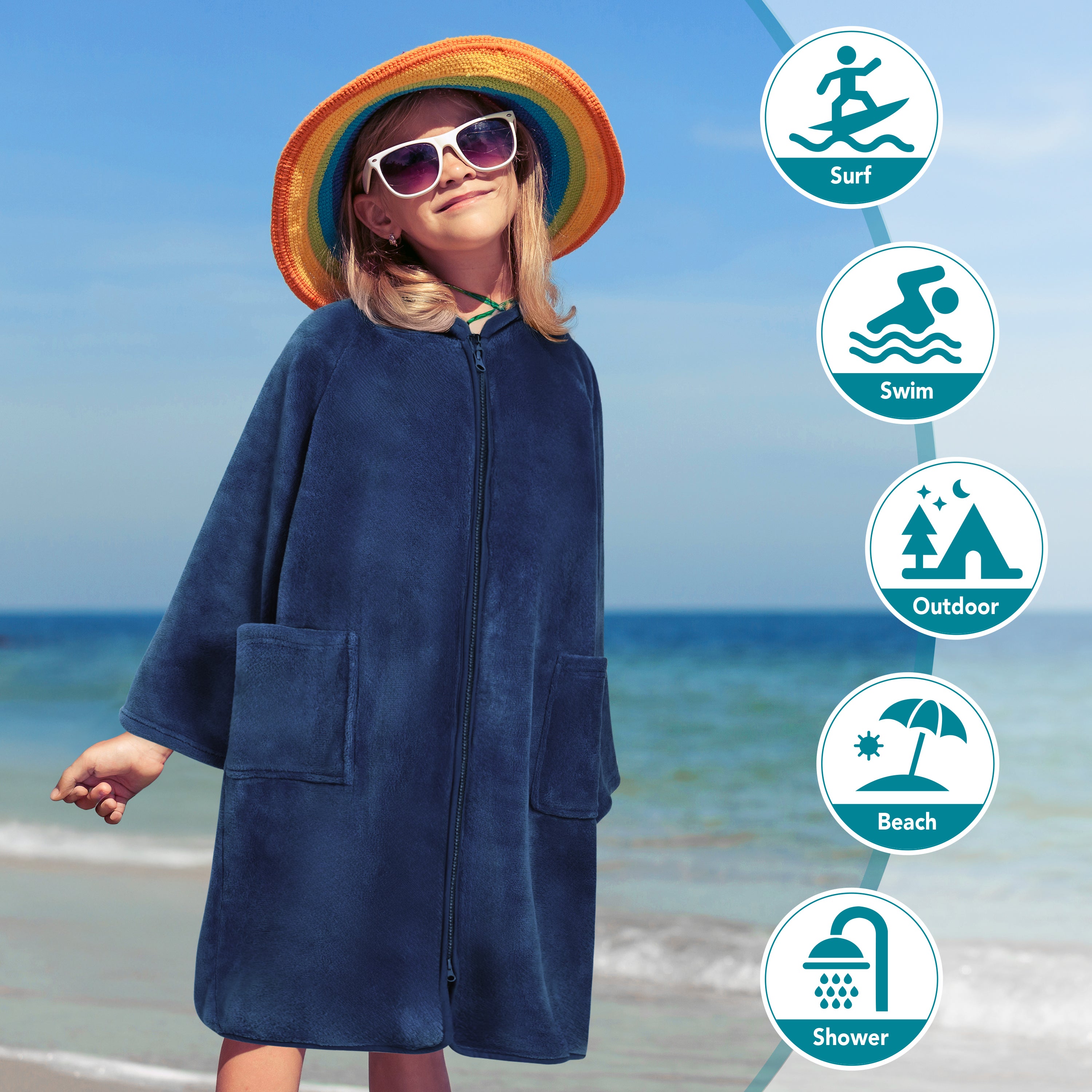 Teens Zippper Hooded Towel Robe