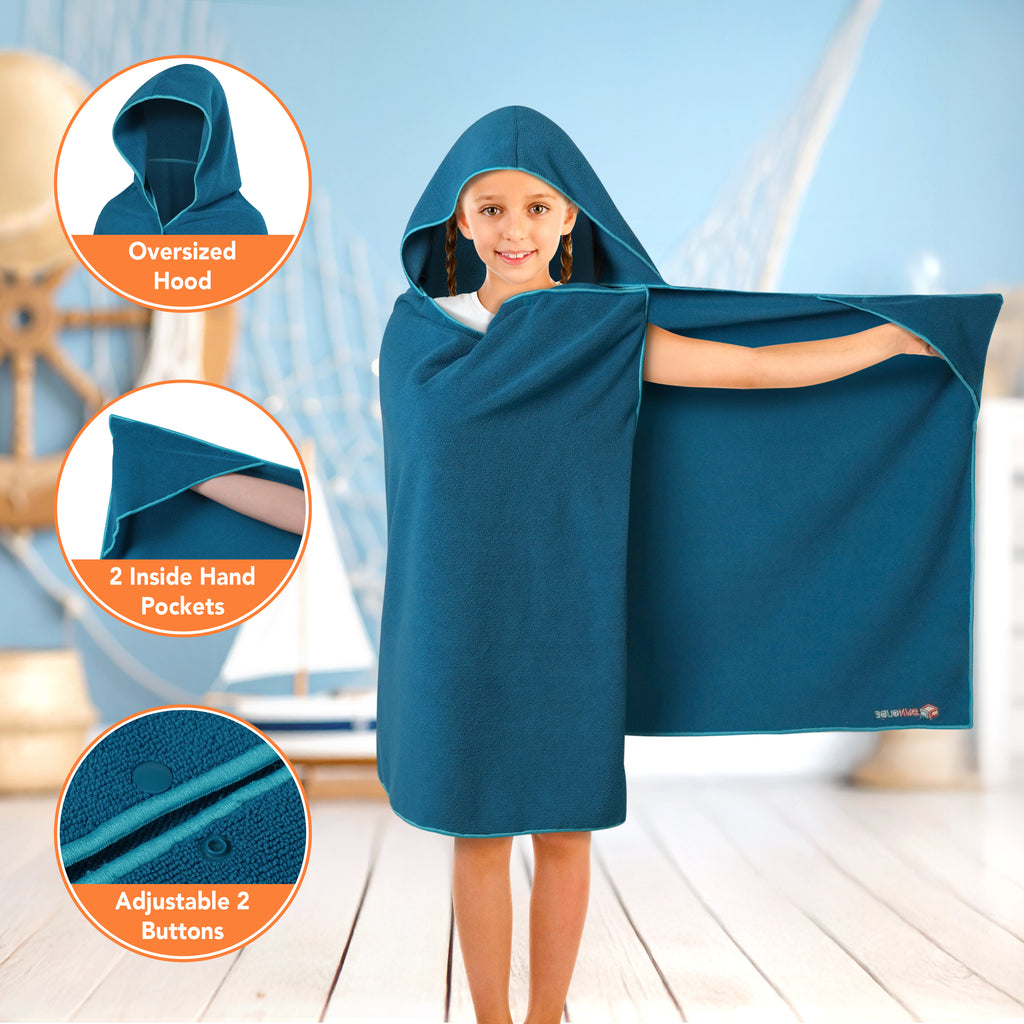Kids Hooded Poncho Wrap Bath Towel