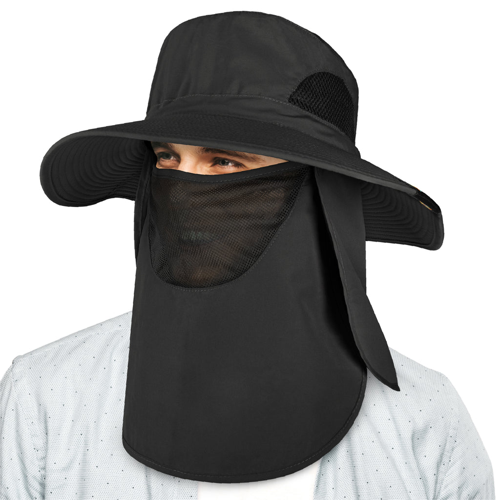 Unisex Wide Brim Hat with Neck Flap and Face Cover
