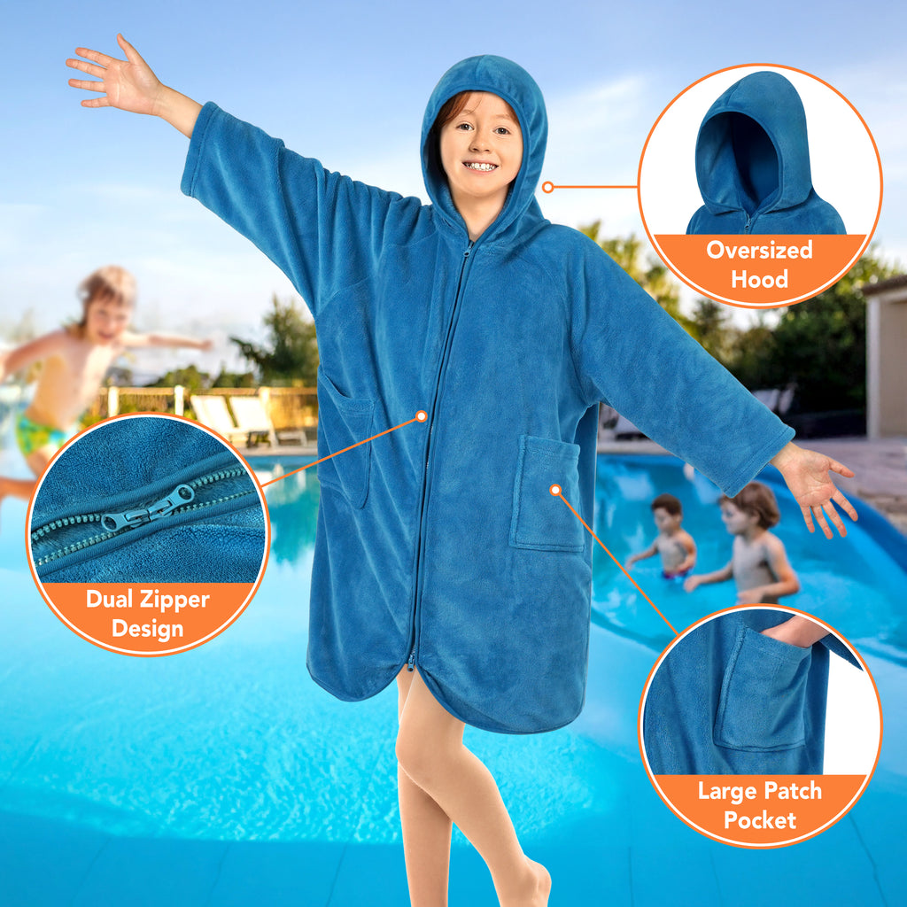 Teens Zippper Hooded Towel Robe