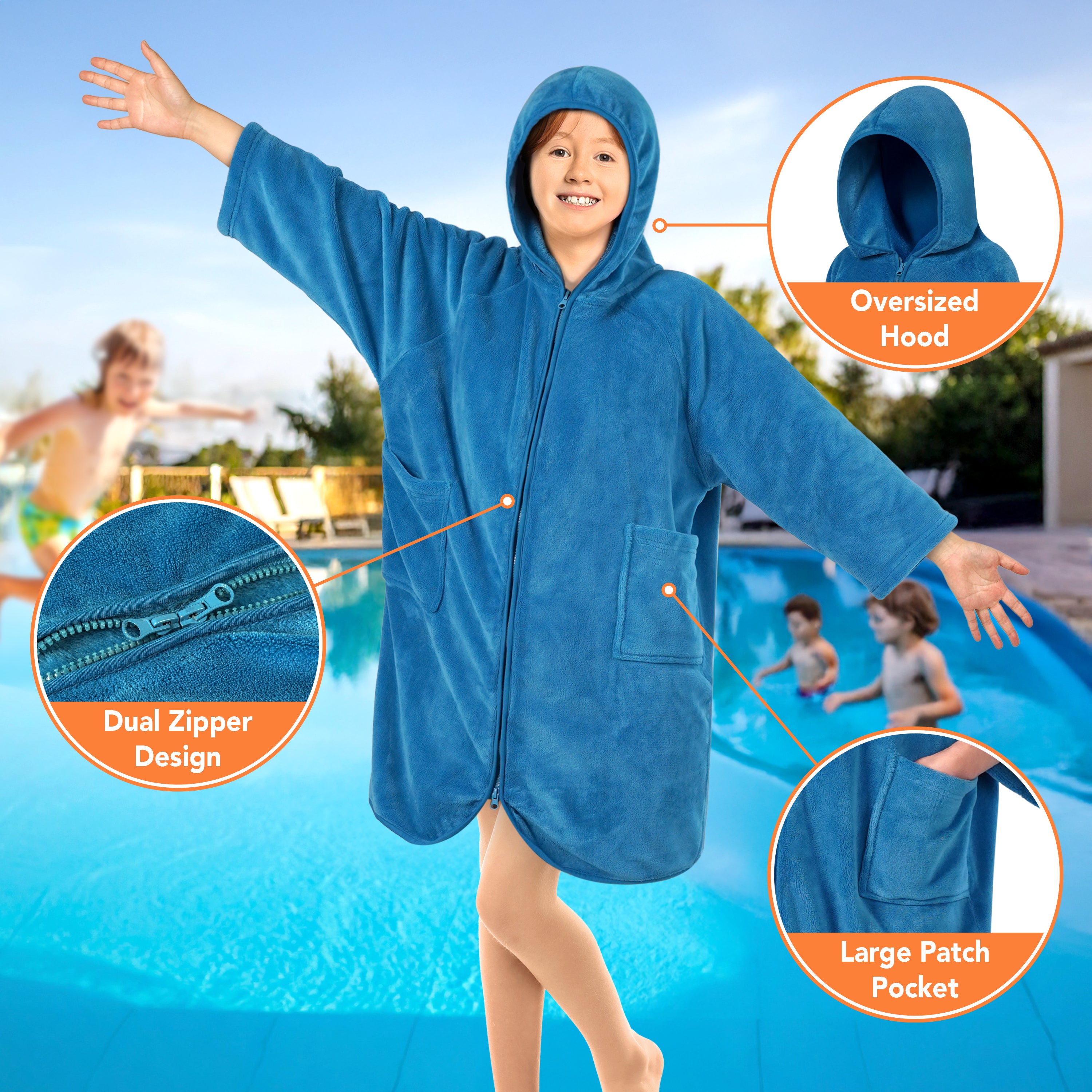 Teens Zippper Hooded Towel Robe