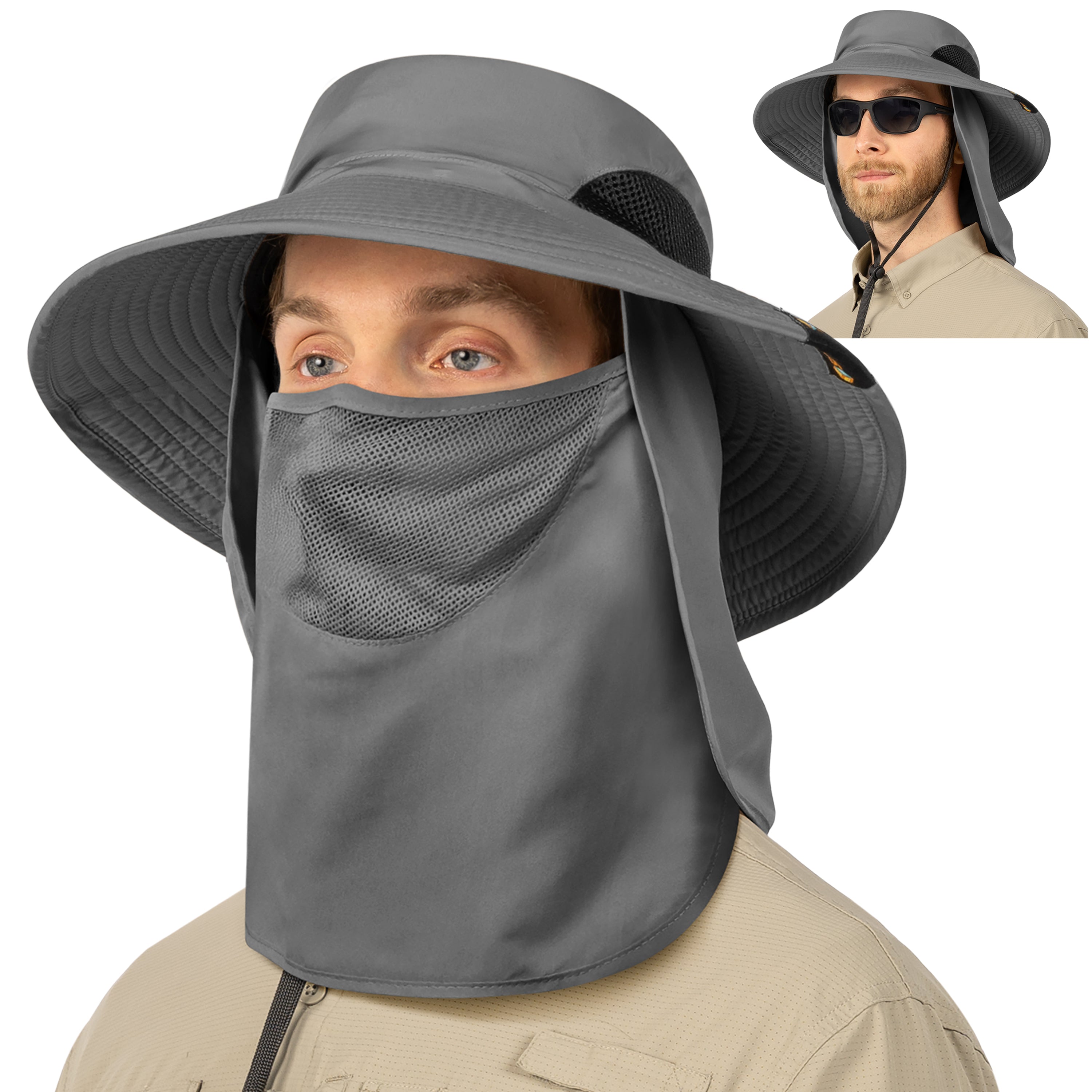 Unisex Wide Brim Hat with Neck Flap and Face Cover