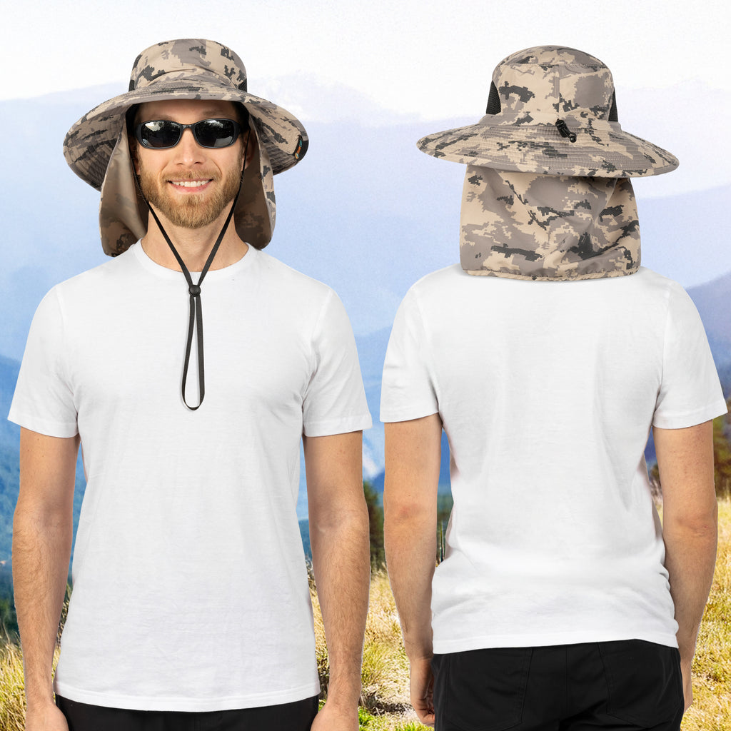 Unisex Wide Brim Sun Hat with Side Vent and Neck Flap Cover