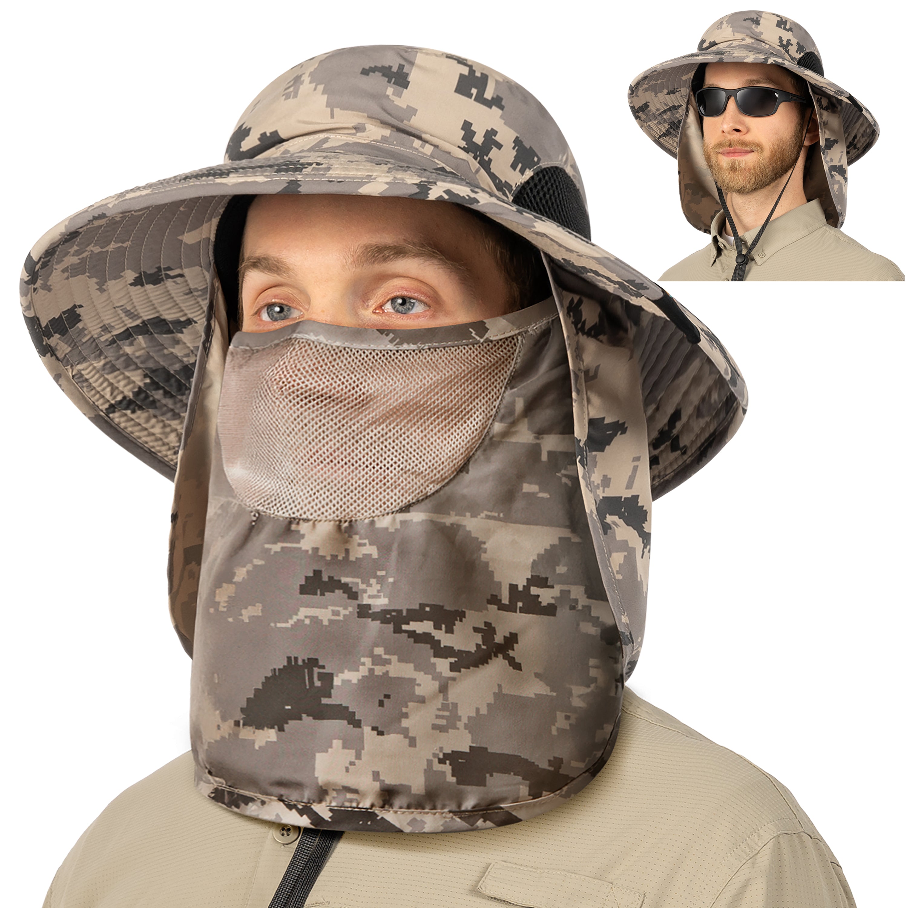 Unisex Wide Brim Hat with Neck Flap and Face Cover