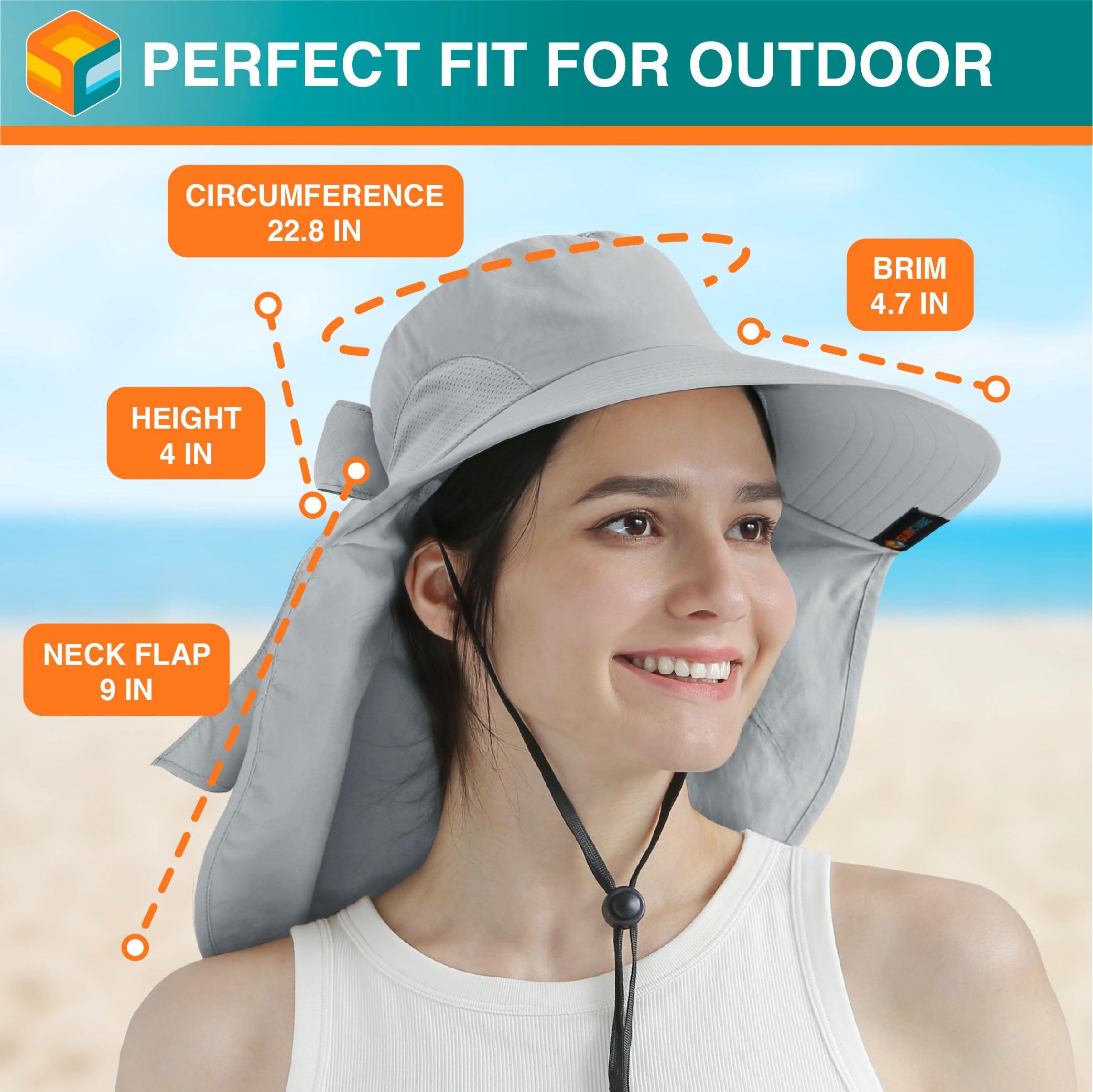 Womens Wide Brim Sun Hat with Bow and Neck Flap