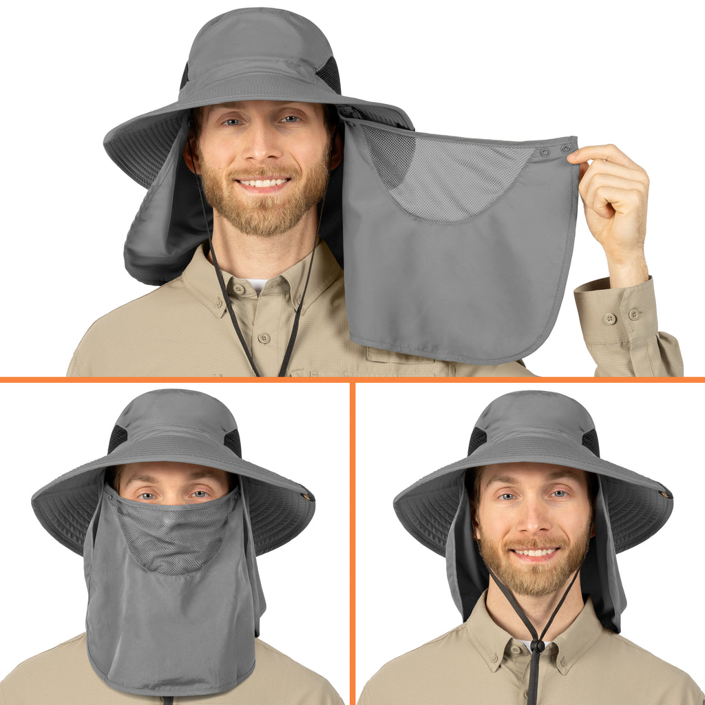 Unisex Wide Brim Hat with Neck Flap and Face Cover